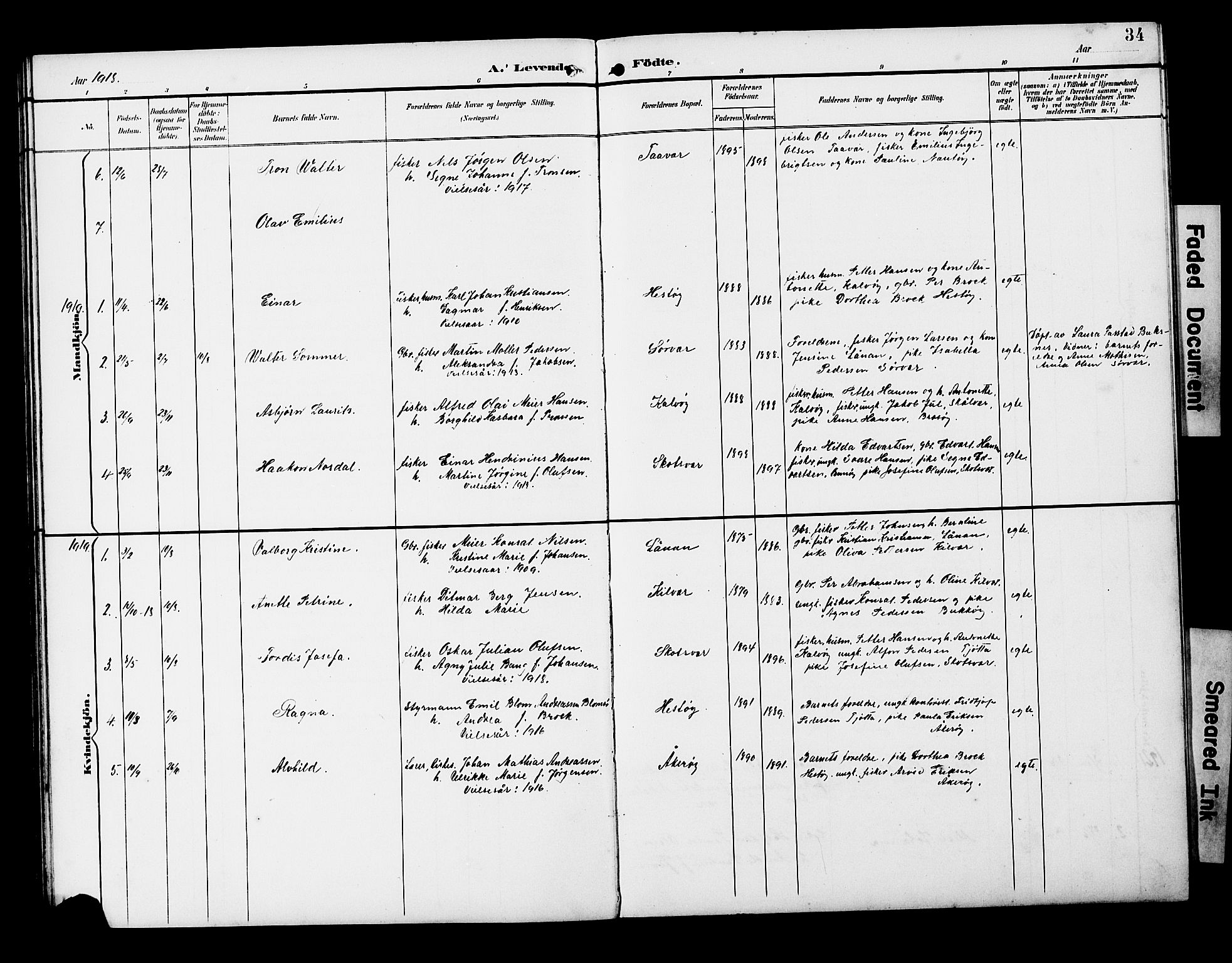 Ministerialprotokoller, klokkerbøker og fødselsregistre - Nordland, AV/SAT-A-1459/818/L0273: Parish register (copy) no. 818C01, 1893-1928, p. 34