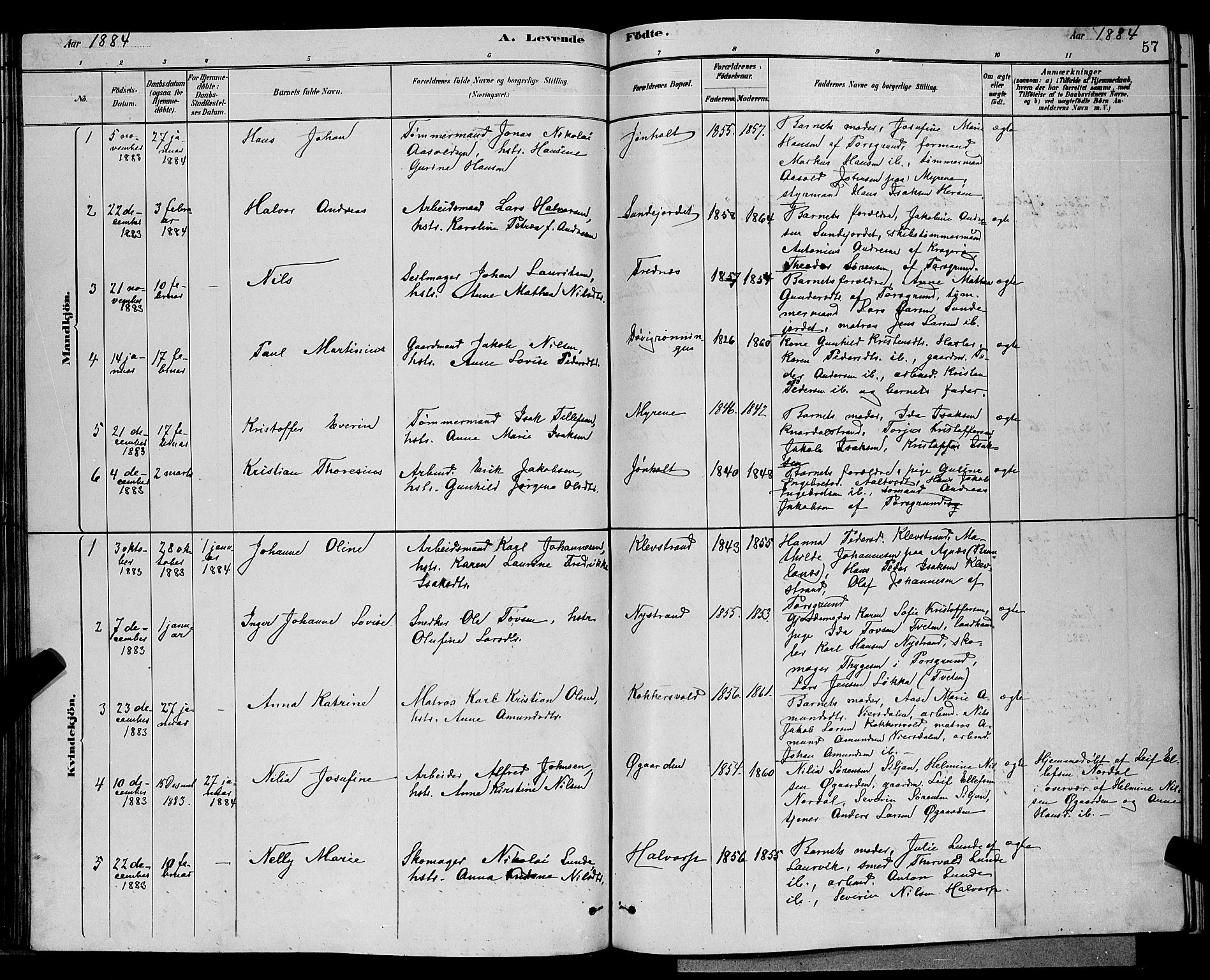 Eidanger kirkebøker, SAKO/A-261/G/Ga/L0002: Parish register (copy) no. 2, 1879-1892, p. 57