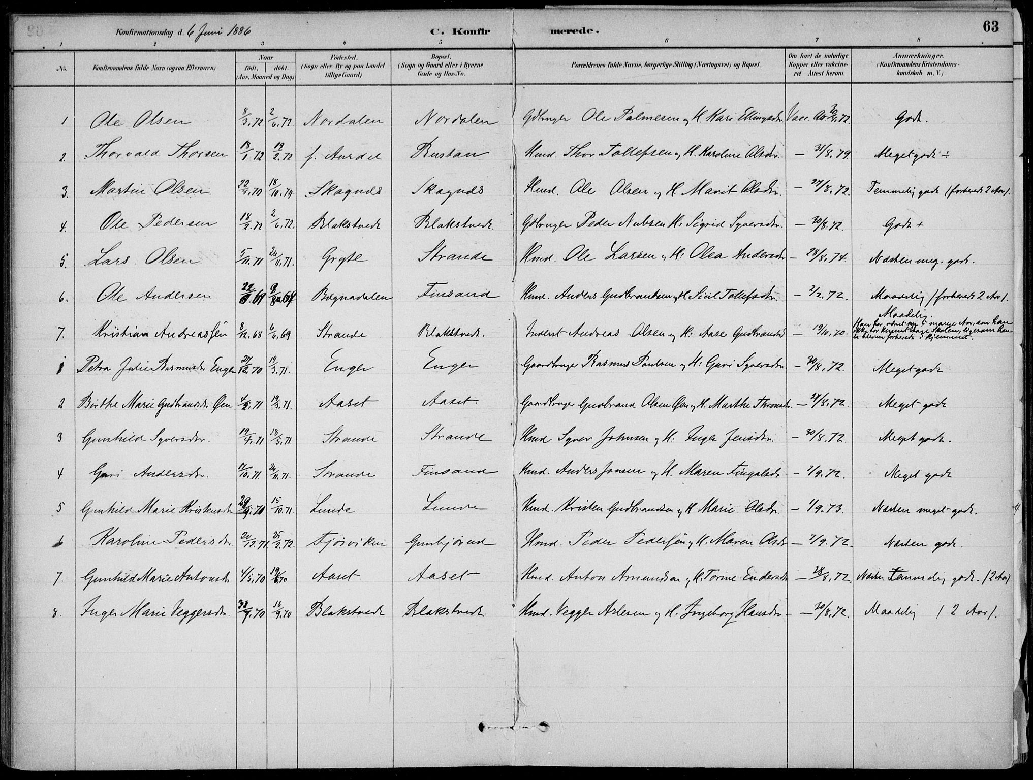 Ådal kirkebøker, SAKO/A-248/F/Fa/L0003: Parish register (official) no. I 3, 1884-1903, p. 63