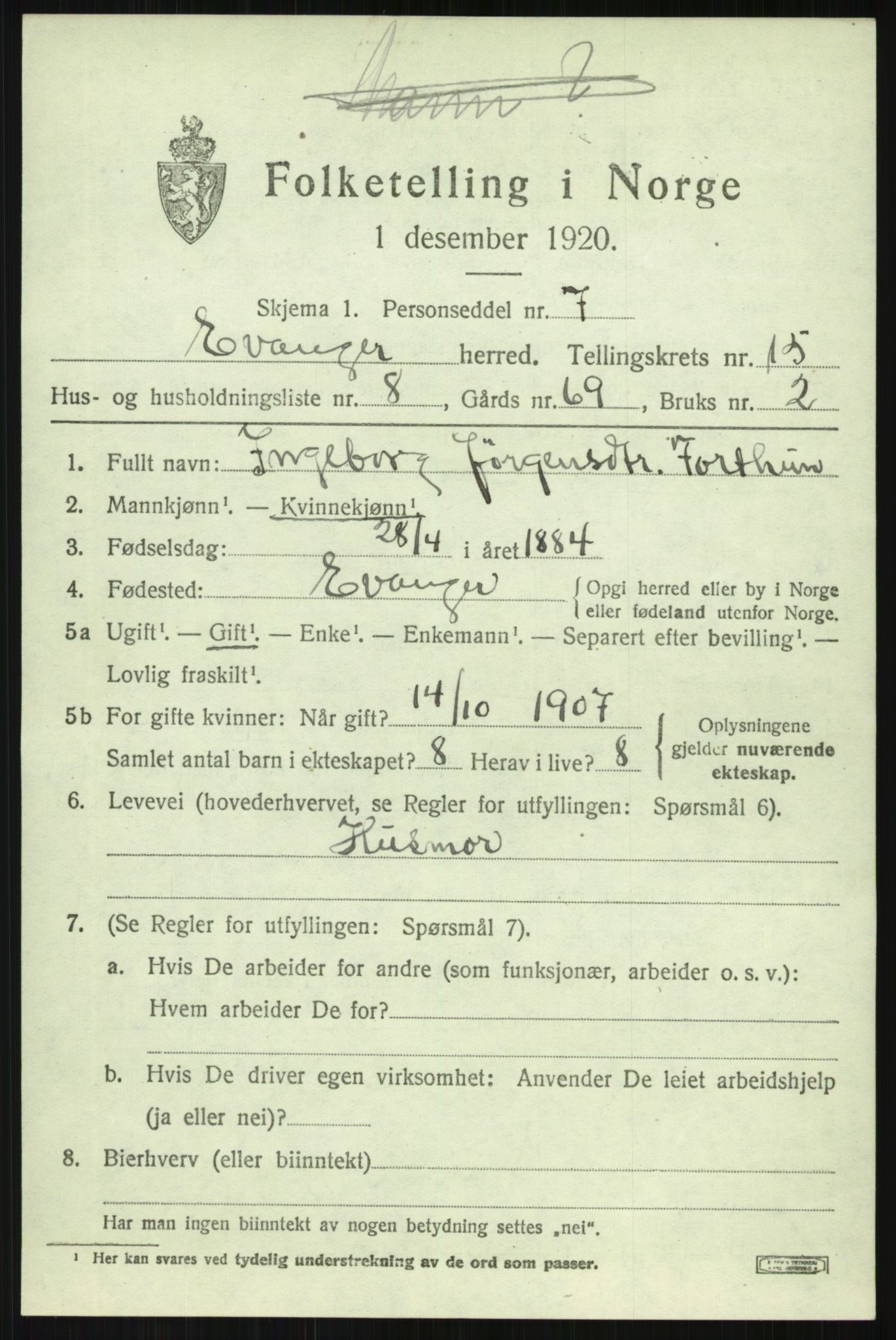 SAB, 1920 census for Evanger, 1920, p. 4233