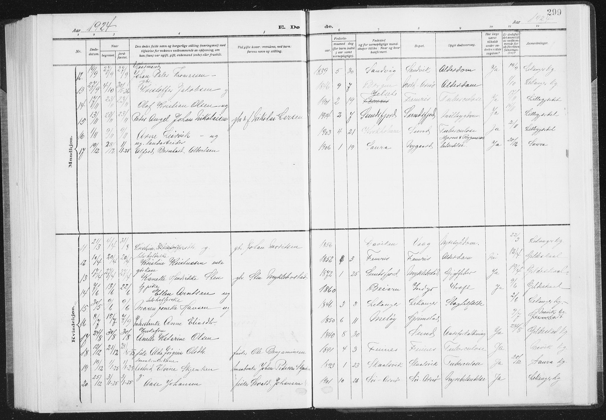 Ministerialprotokoller, klokkerbøker og fødselsregistre - Nordland, AV/SAT-A-1459/805/L0104: Parish register (official) no. 805A09, 1909-1926, p. 299