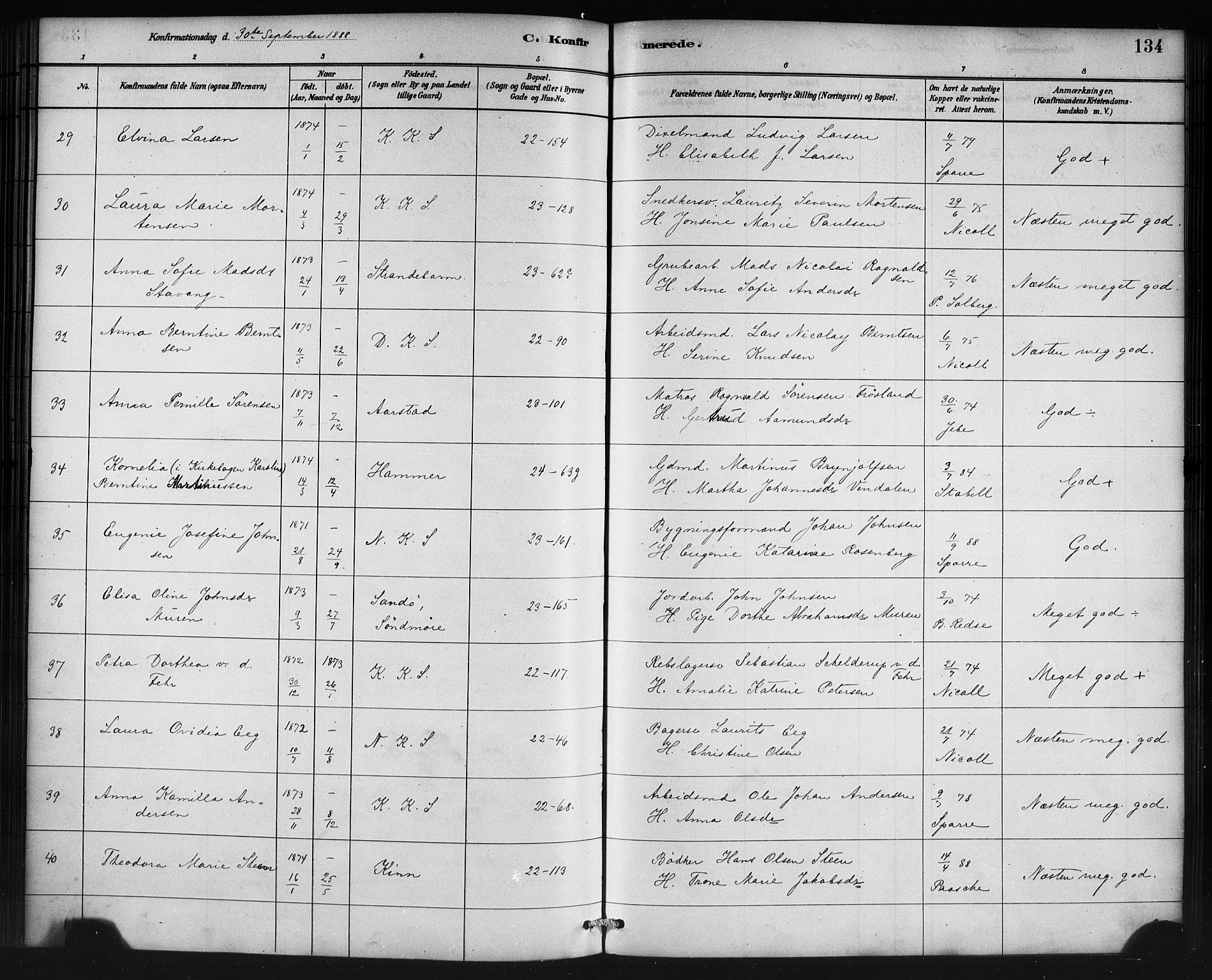 Korskirken sokneprestembete, AV/SAB-A-76101/H/Haa/L0029: Parish register (official) no. C 5, 1880-1892, p. 134