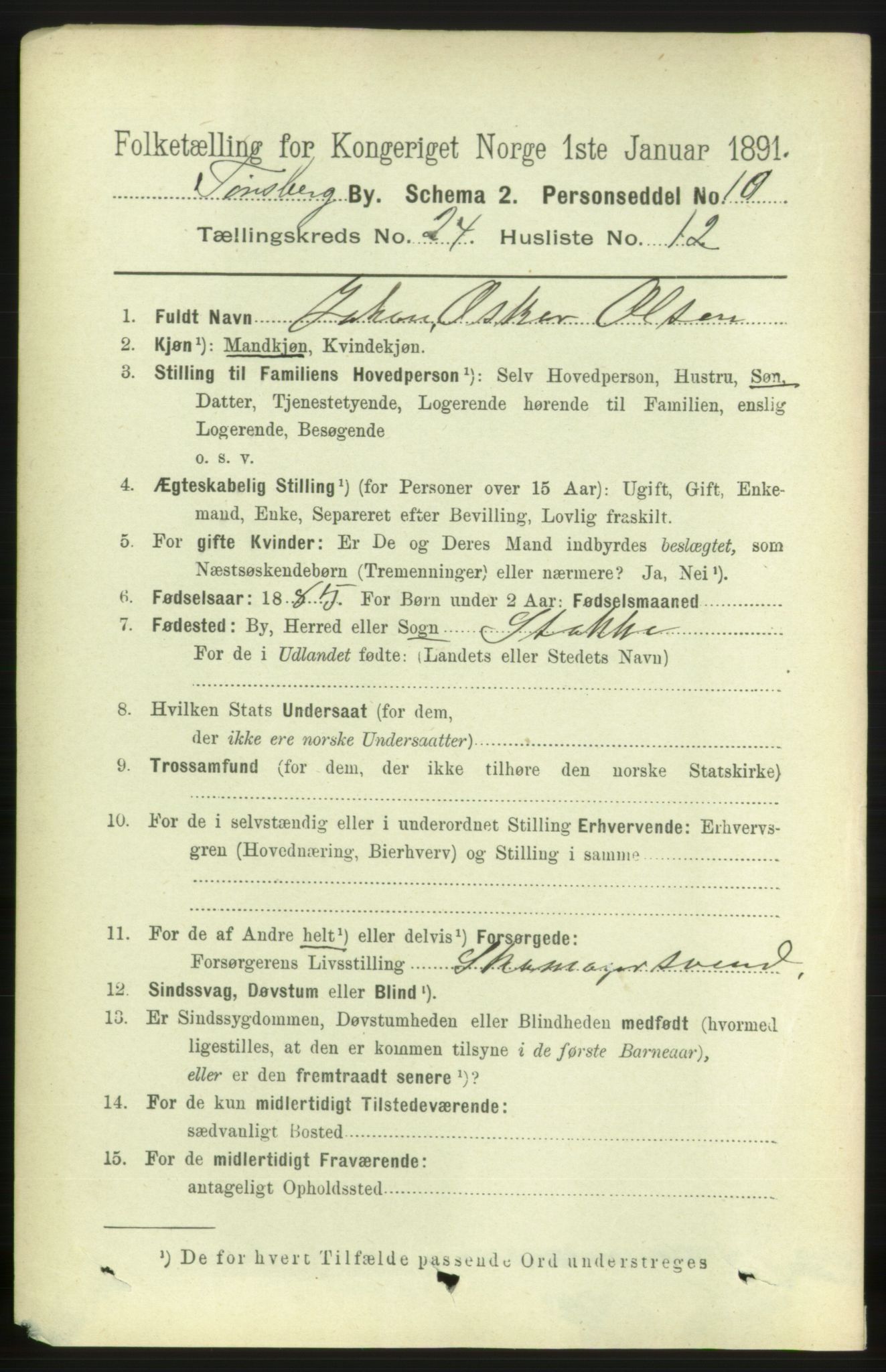 RA, 1891 census for 0705 Tønsberg, 1891, p. 6468