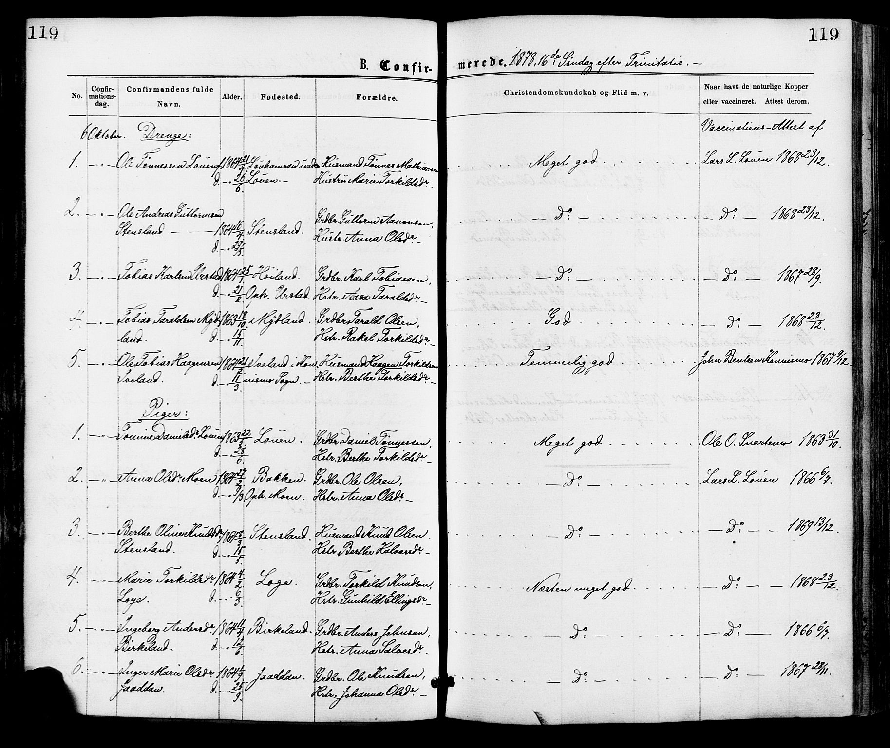 Hægebostad sokneprestkontor, AV/SAK-1111-0024/F/Fa/Faa/L0005: Parish register (official) no. A 5, 1864-1886, p. 119