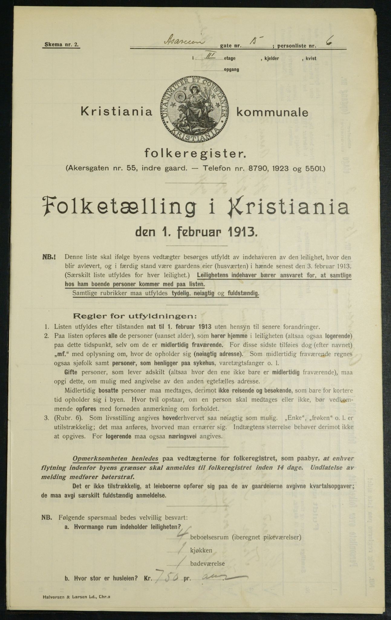 OBA, Municipal Census 1913 for Kristiania, 1913, p. 130955