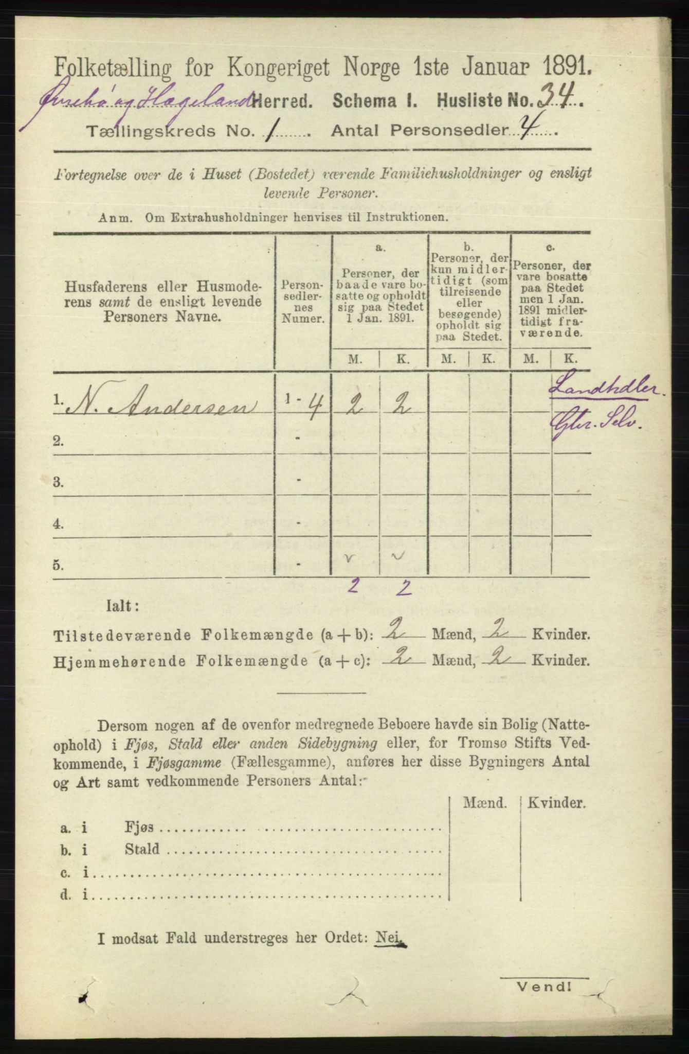 RA, 1891 census for 1016 Øvrebø og Hægeland, 1891, p. 61