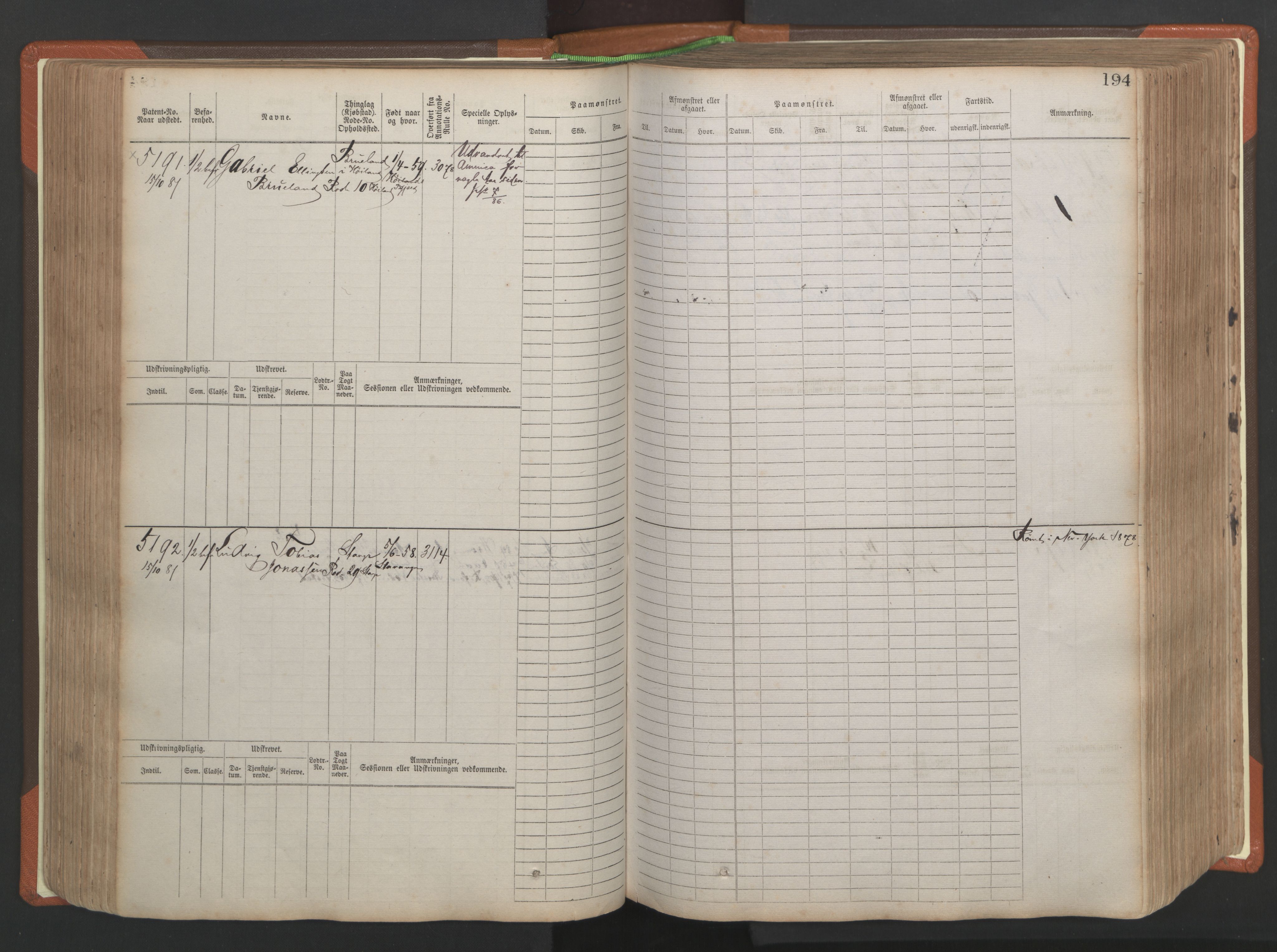 Stavanger sjømannskontor, AV/SAST-A-102006/F/Fb/Fbb/L0009: Sjøfartshovedrulle, patentnr. 4805-6006, 1879-1887, p. 200