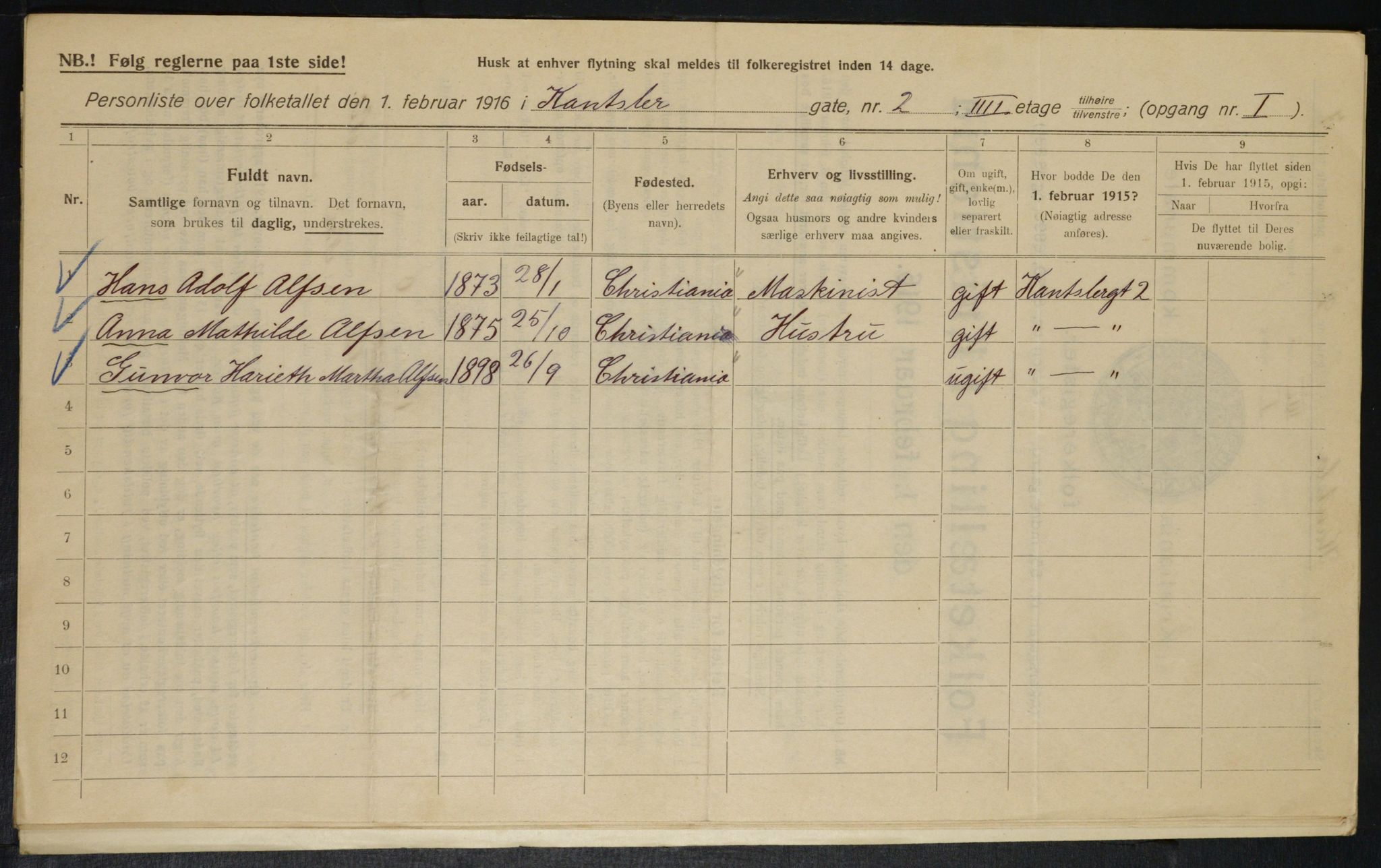 OBA, Municipal Census 1916 for Kristiania, 1916, p. 49095