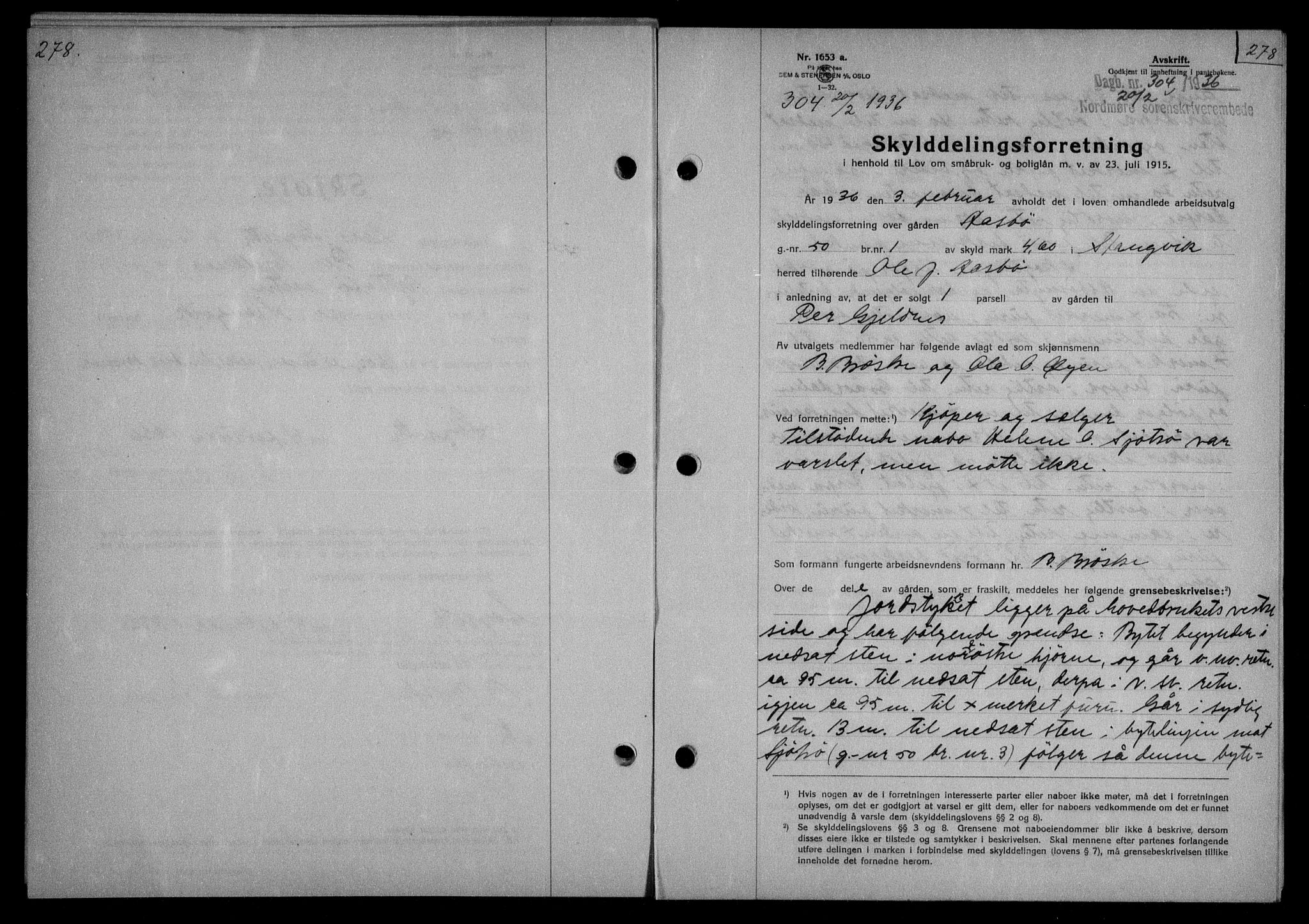 Nordmøre sorenskriveri, AV/SAT-A-4132/1/2/2Ca/L0087: Mortgage book no. 77, 1935-1936, Deed date: 20.02.1936