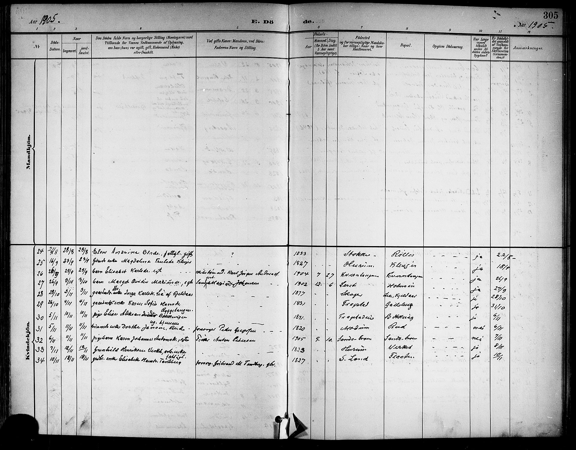 Sande Kirkebøker, SAKO/A-53/G/Ga/L0004: Parish register (copy) no. 4, 1895-1918, p. 305