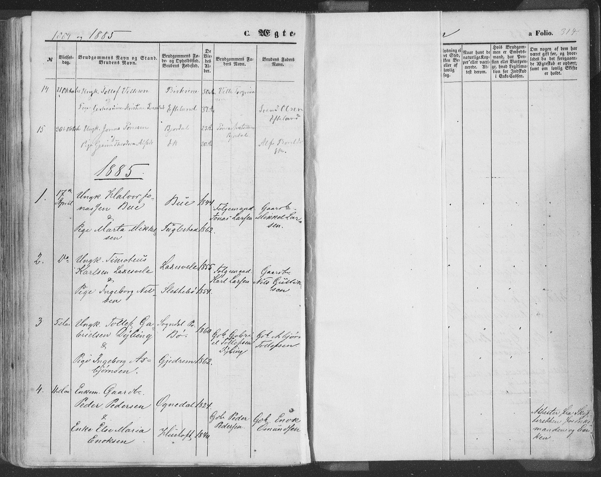 Helleland sokneprestkontor, SAST/A-101810: Parish register (official) no. A 7.1, 1863-1886, p. 314