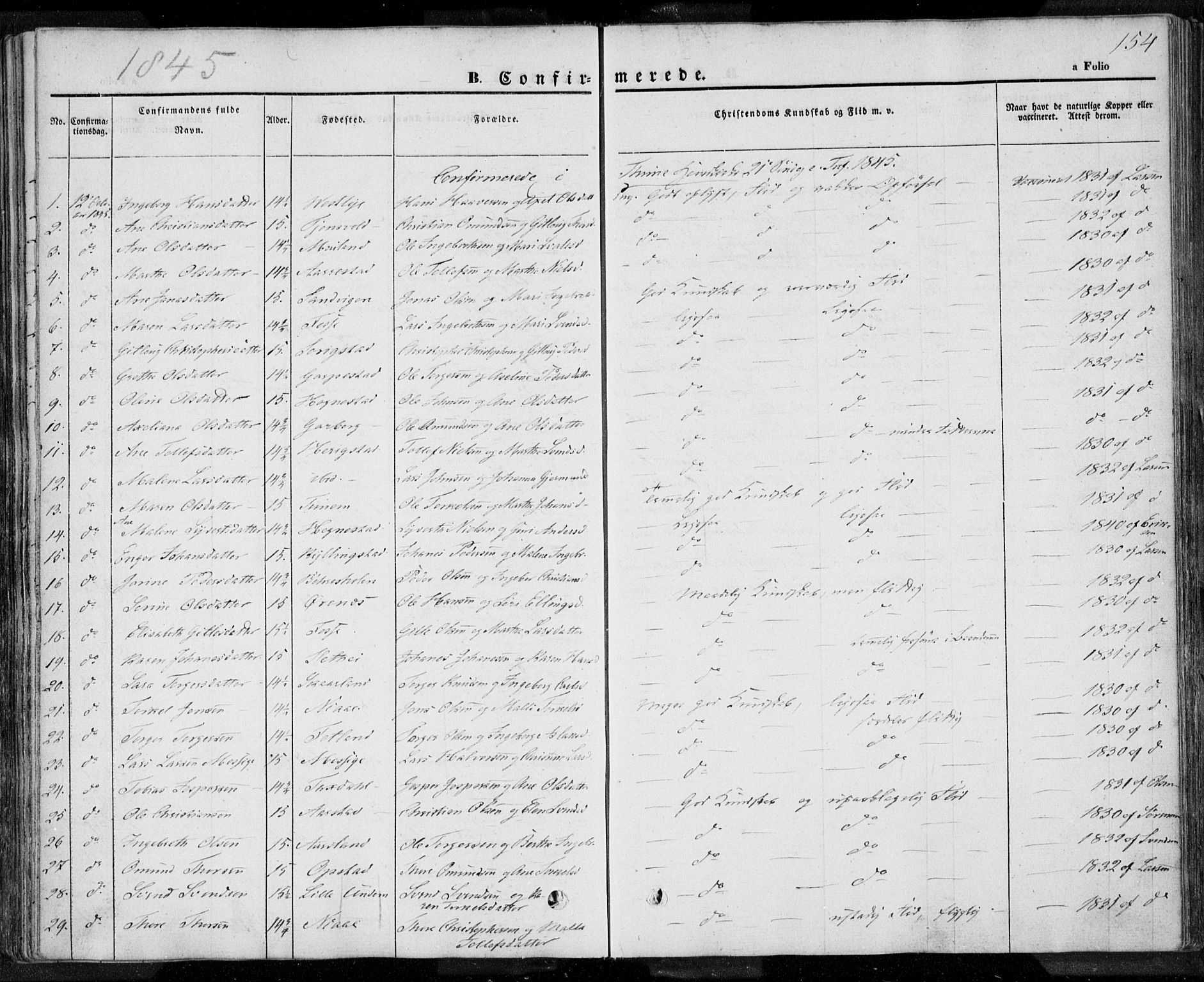 Lye sokneprestkontor, AV/SAST-A-101794/001/30BA/L0005: Parish register (official) no. A 5.1, 1842-1855, p. 154