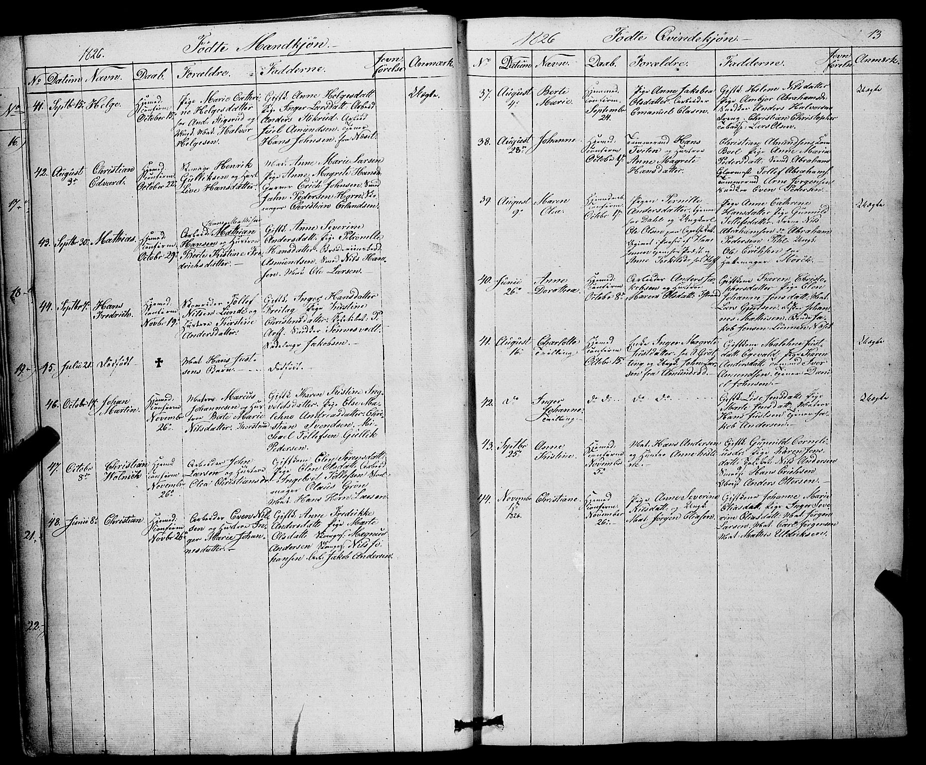 Larvik kirkebøker, SAKO/A-352/F/Fa/L0002: Parish register (official) no. I 2, 1825-1847, p. 13