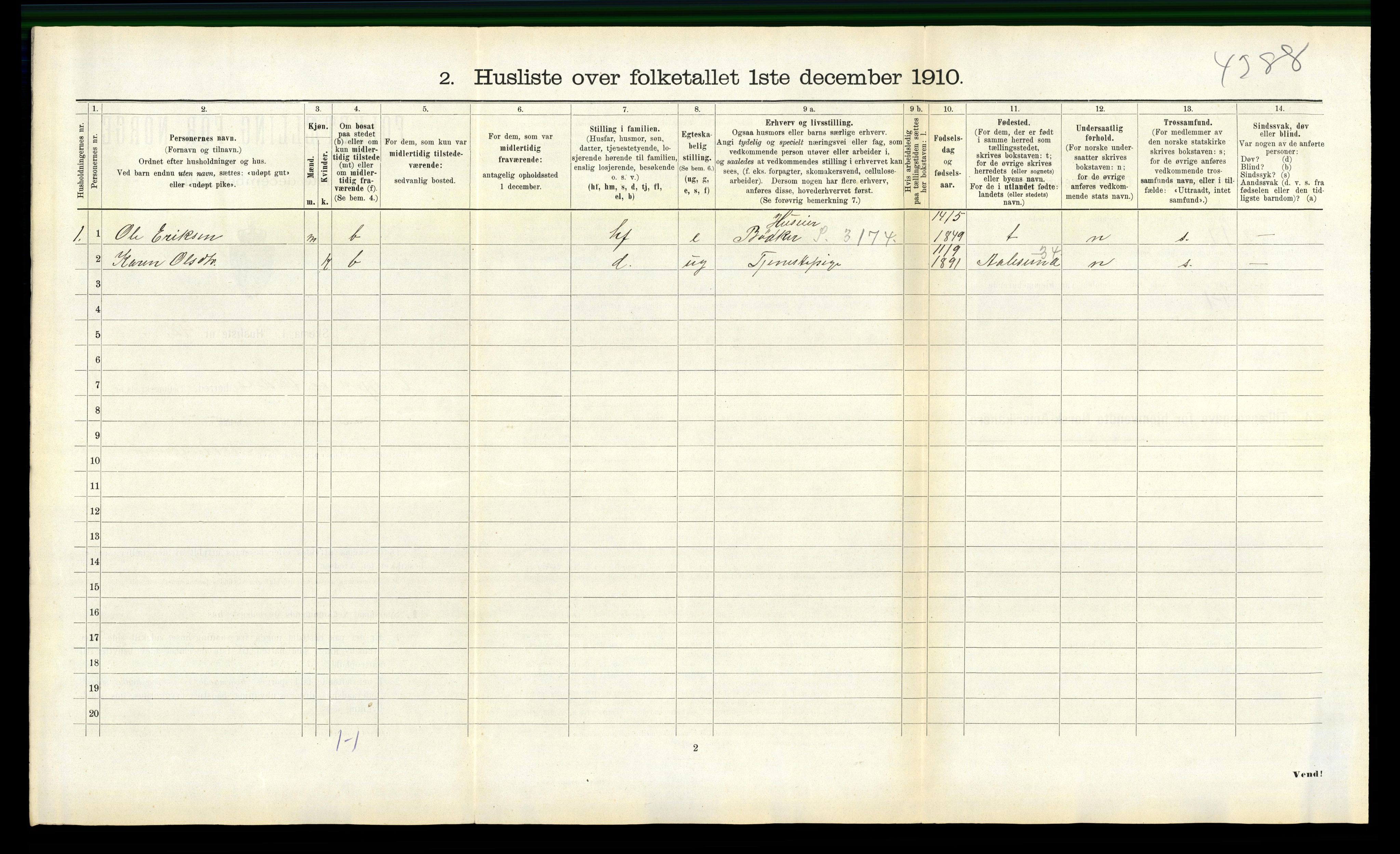 RA, 1910 census for Eresfjord og Vistdal, 1910, p. 406