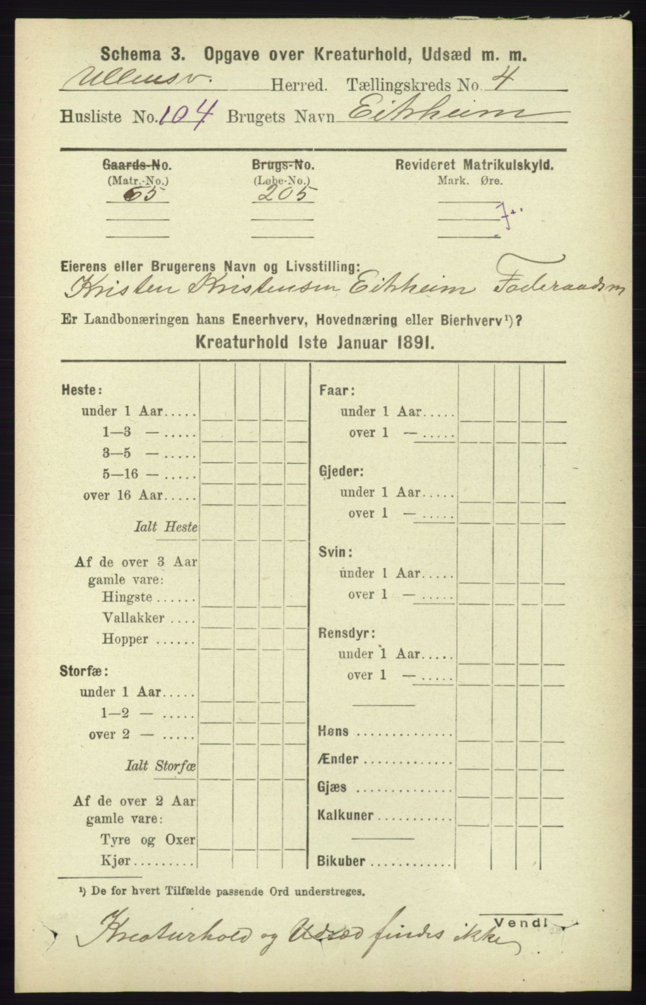 RA, 1891 census for 1230 Ullensvang, 1891, p. 7114