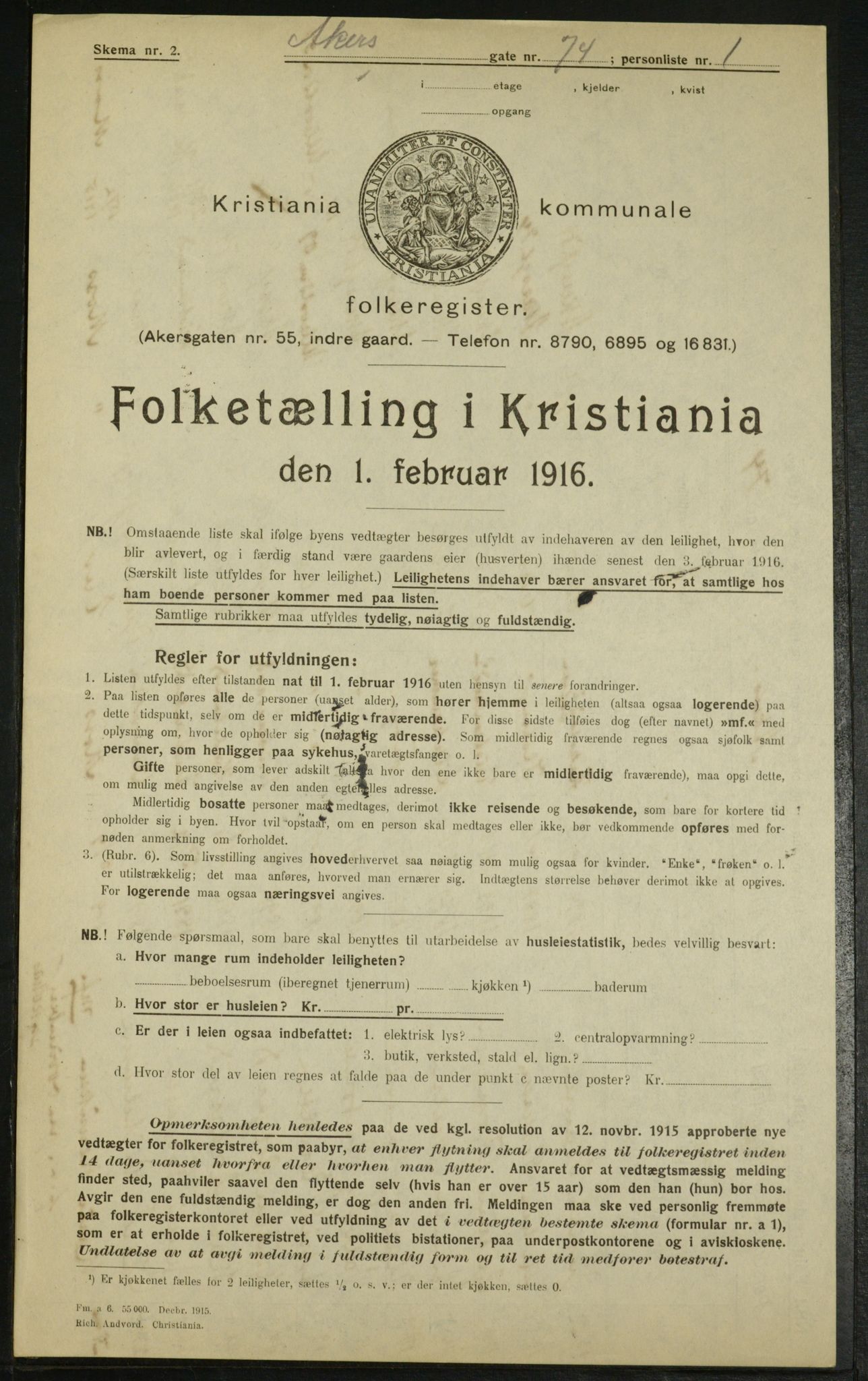 OBA, Municipal Census 1916 for Kristiania, 1916, p. 752