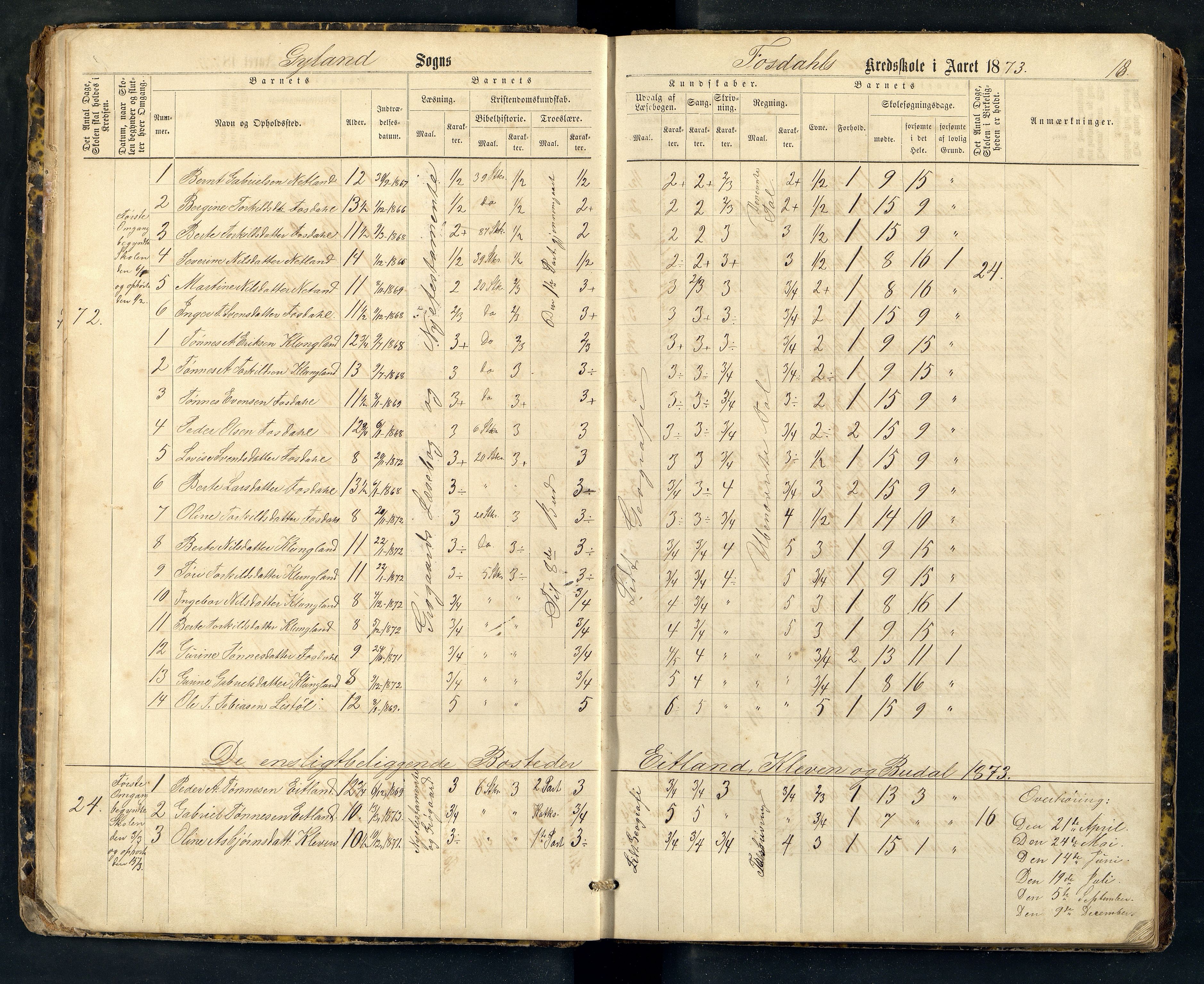 Bakke og Gyland kommune - Fossdal Skole, ARKSOR/1004BG553/H/L0001: Skoleprotokoll, 1869-1887