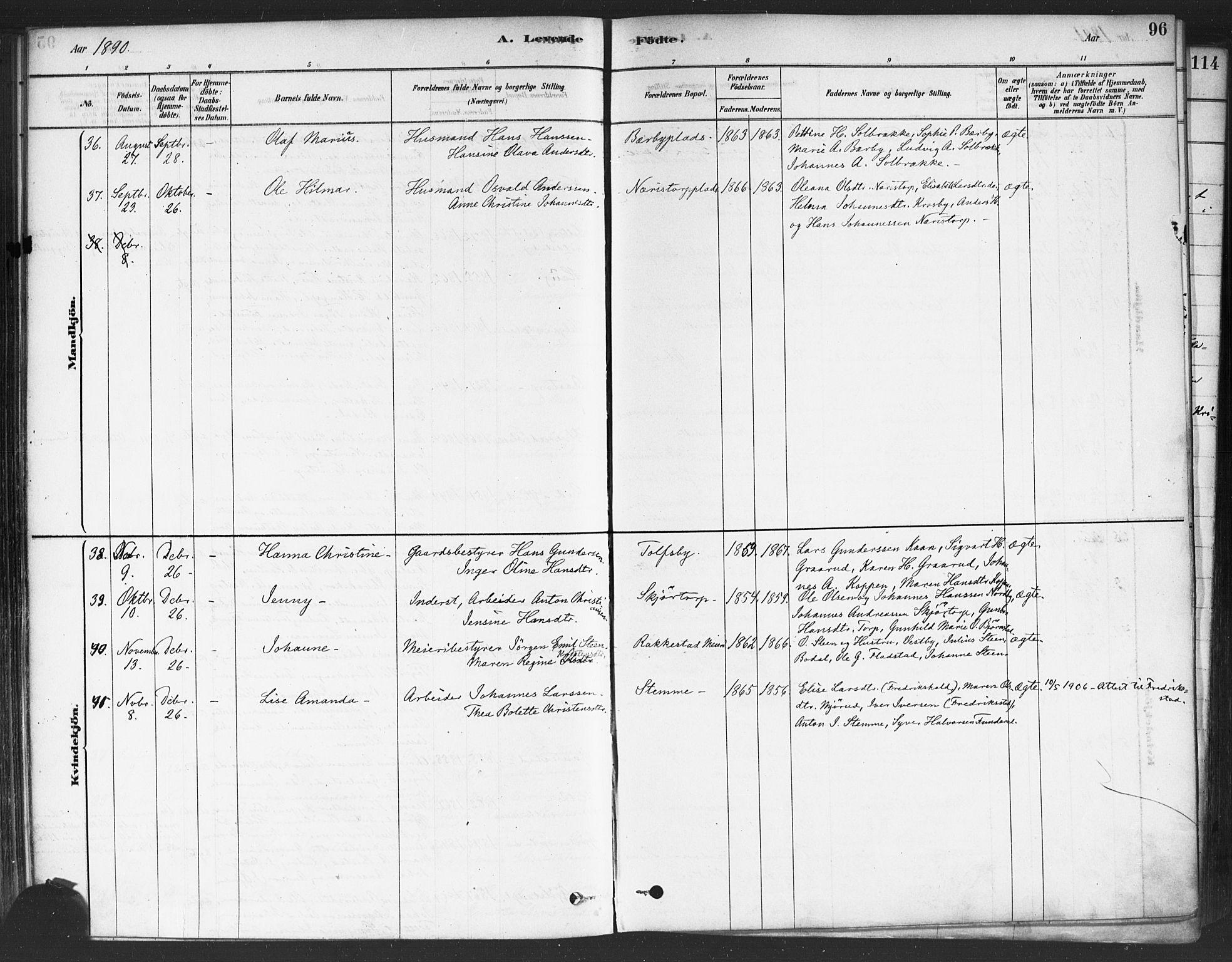 Rakkestad prestekontor Kirkebøker, AV/SAO-A-2008/F/Fa/L0012: Parish register (official) no. I 12, 1878-1893, p. 96