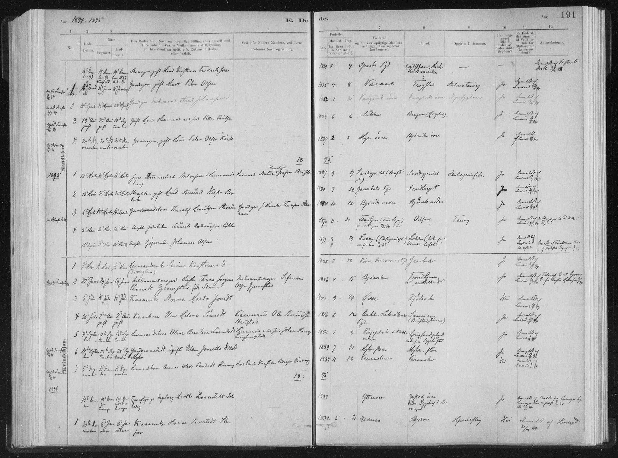 Ministerialprotokoller, klokkerbøker og fødselsregistre - Nord-Trøndelag, SAT/A-1458/722/L0220: Parish register (official) no. 722A07, 1881-1908, p. 191