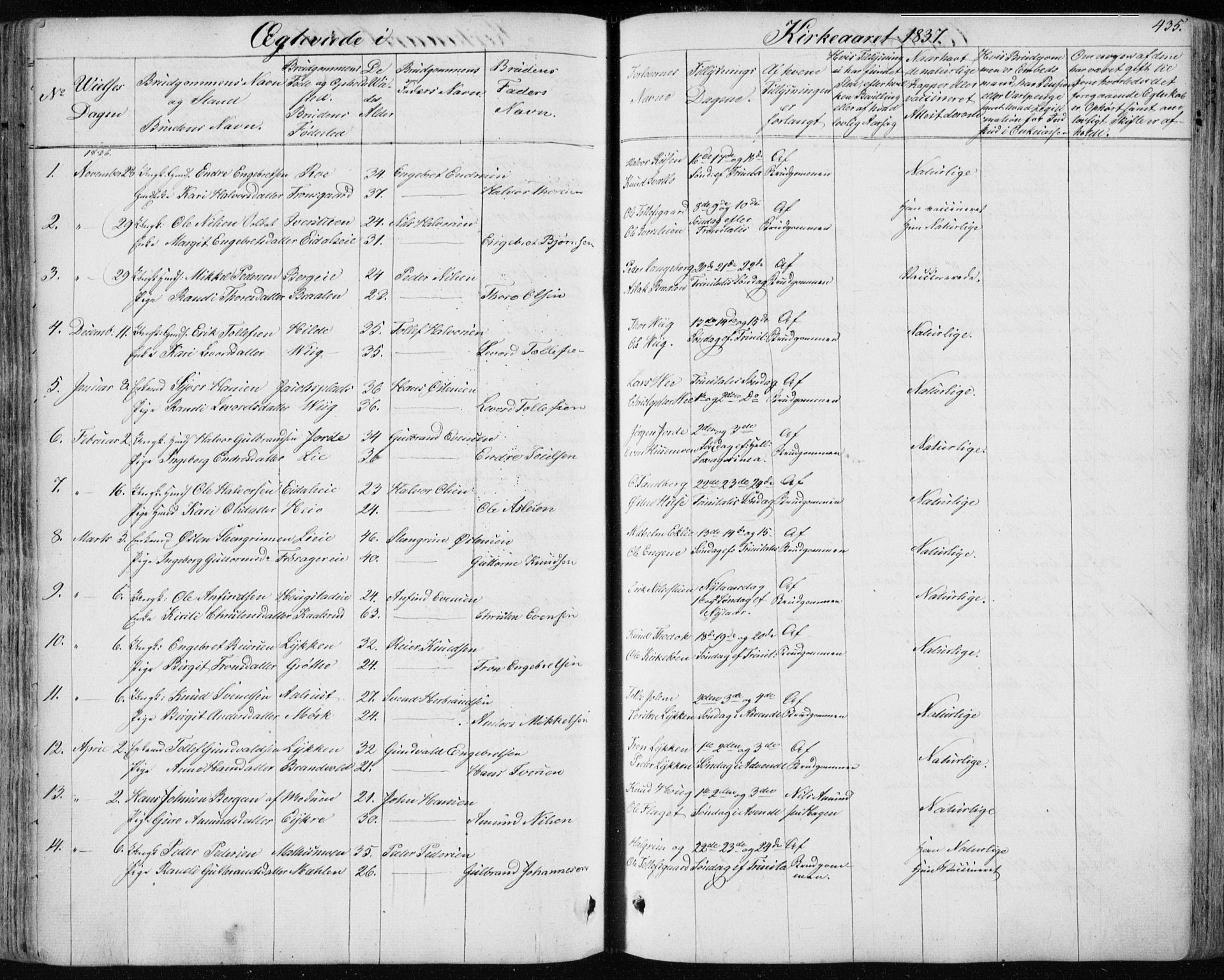 Nes kirkebøker, SAKO/A-236/F/Fa/L0009: Parish register (official) no. 9, 1834-1863, p. 435