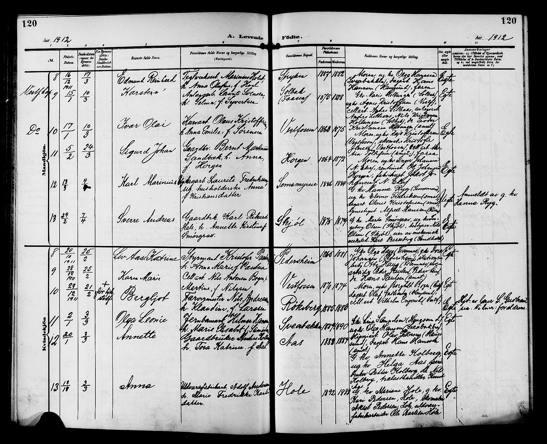Eiker kirkebøker, SAKO/A-4/G/Ga/L0008: Parish register (copy) no. I 8, 1903-1914, p. 120