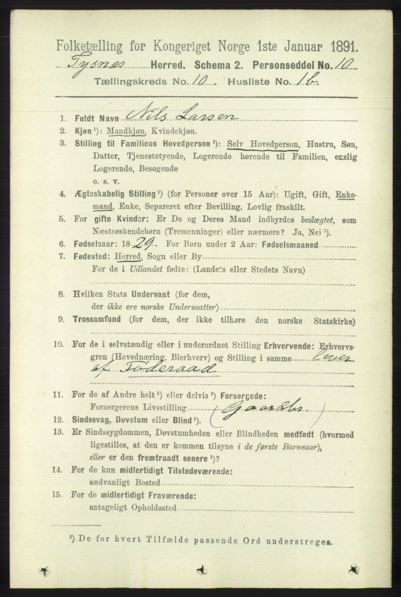 RA, 1891 census for 1223 Tysnes, 1891, p. 4864