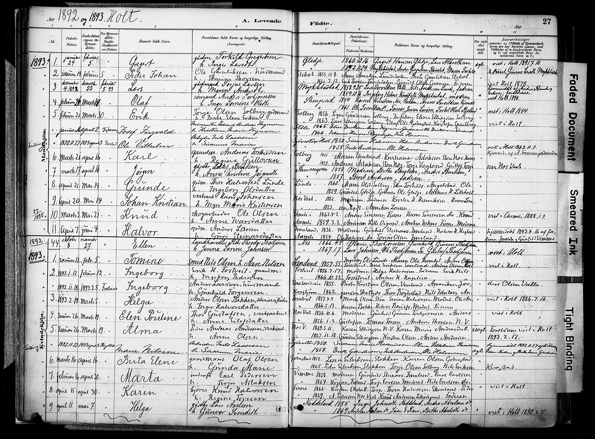 Holt sokneprestkontor, AV/SAK-1111-0021/F/Fa/L0012: Parish register (official) no. A 12, 1885-1907, p. 27