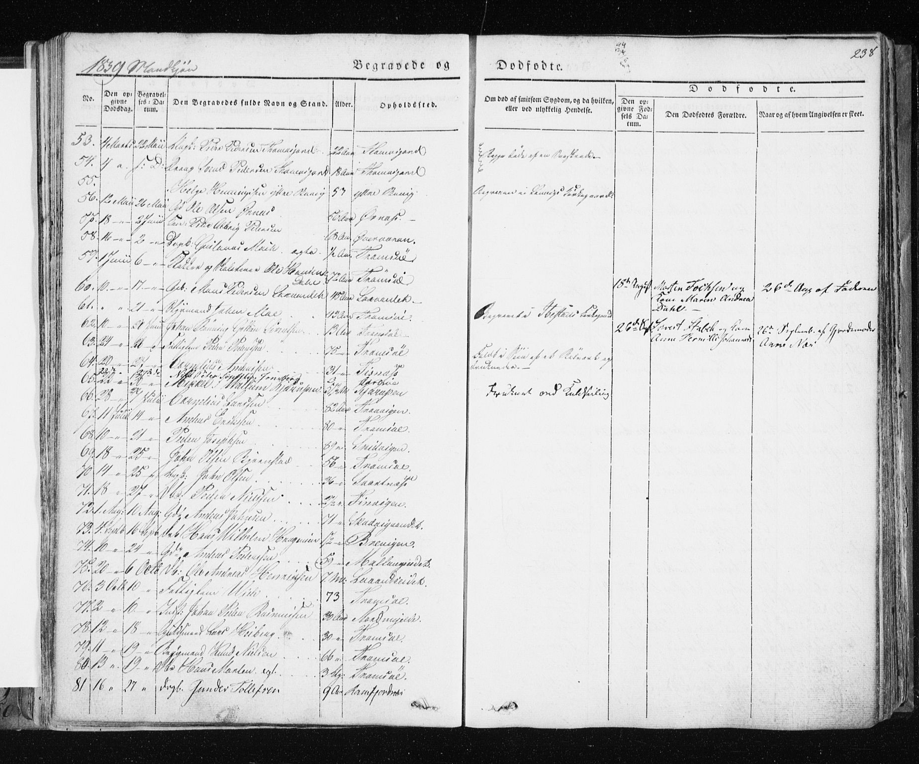 Tromsø sokneprestkontor/stiftsprosti/domprosti, SATØ/S-1343/G/Ga/L0009kirke: Parish register (official) no. 9, 1837-1847, p. 238