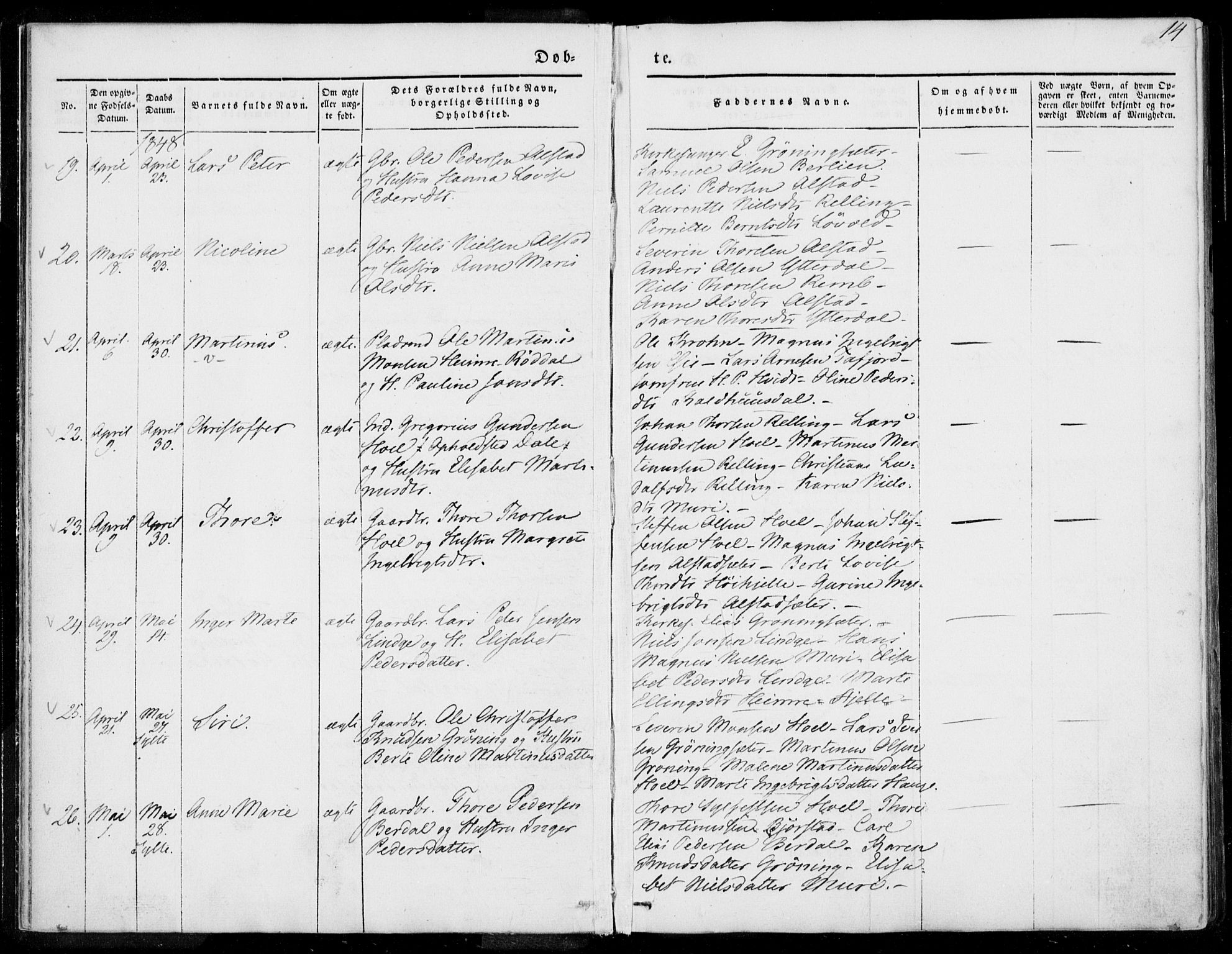 Ministerialprotokoller, klokkerbøker og fødselsregistre - Møre og Romsdal, AV/SAT-A-1454/519/L0249: Parish register (official) no. 519A08, 1846-1868, p. 14