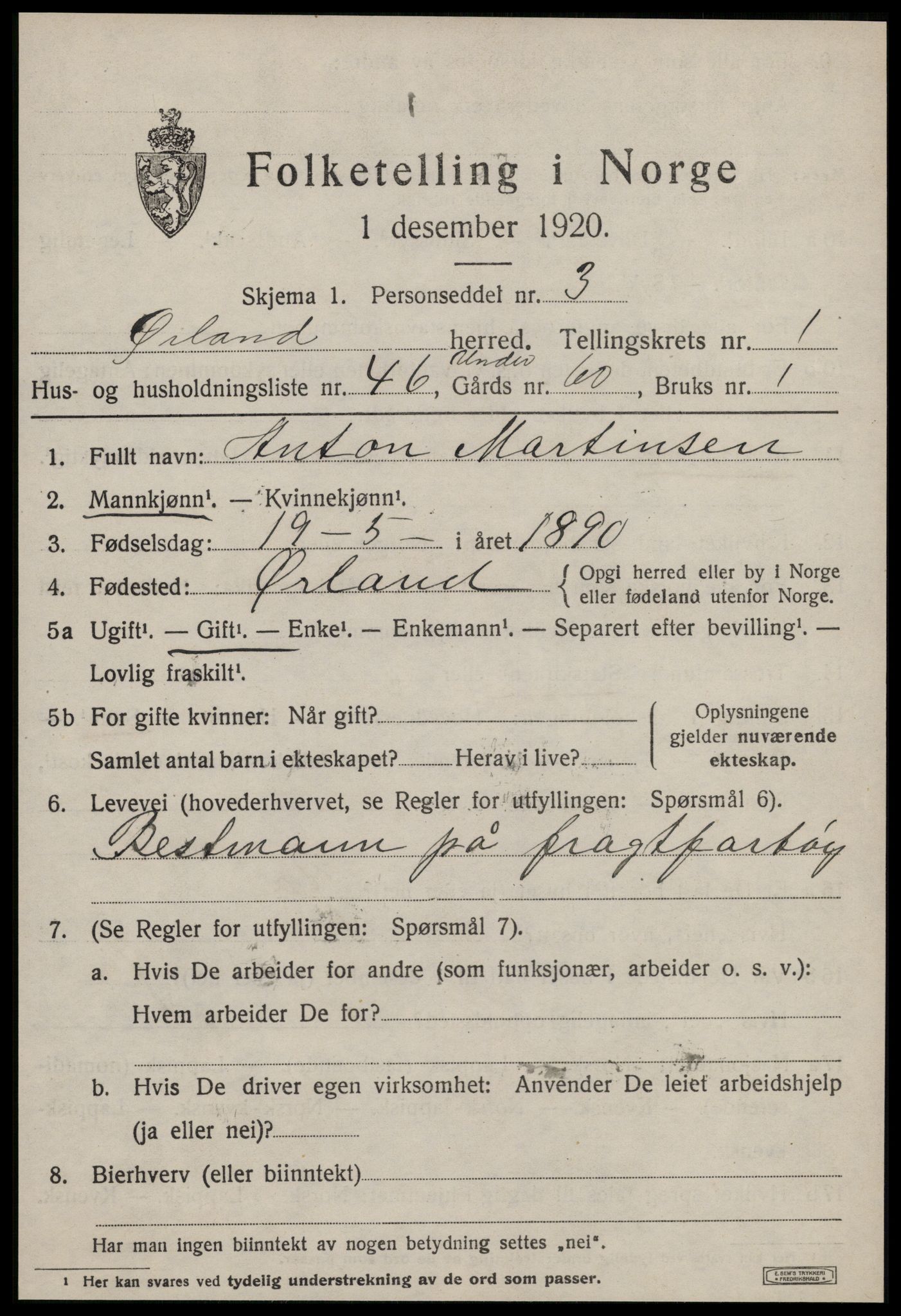 SAT, 1920 census for Ørland, 1920, p. 1921