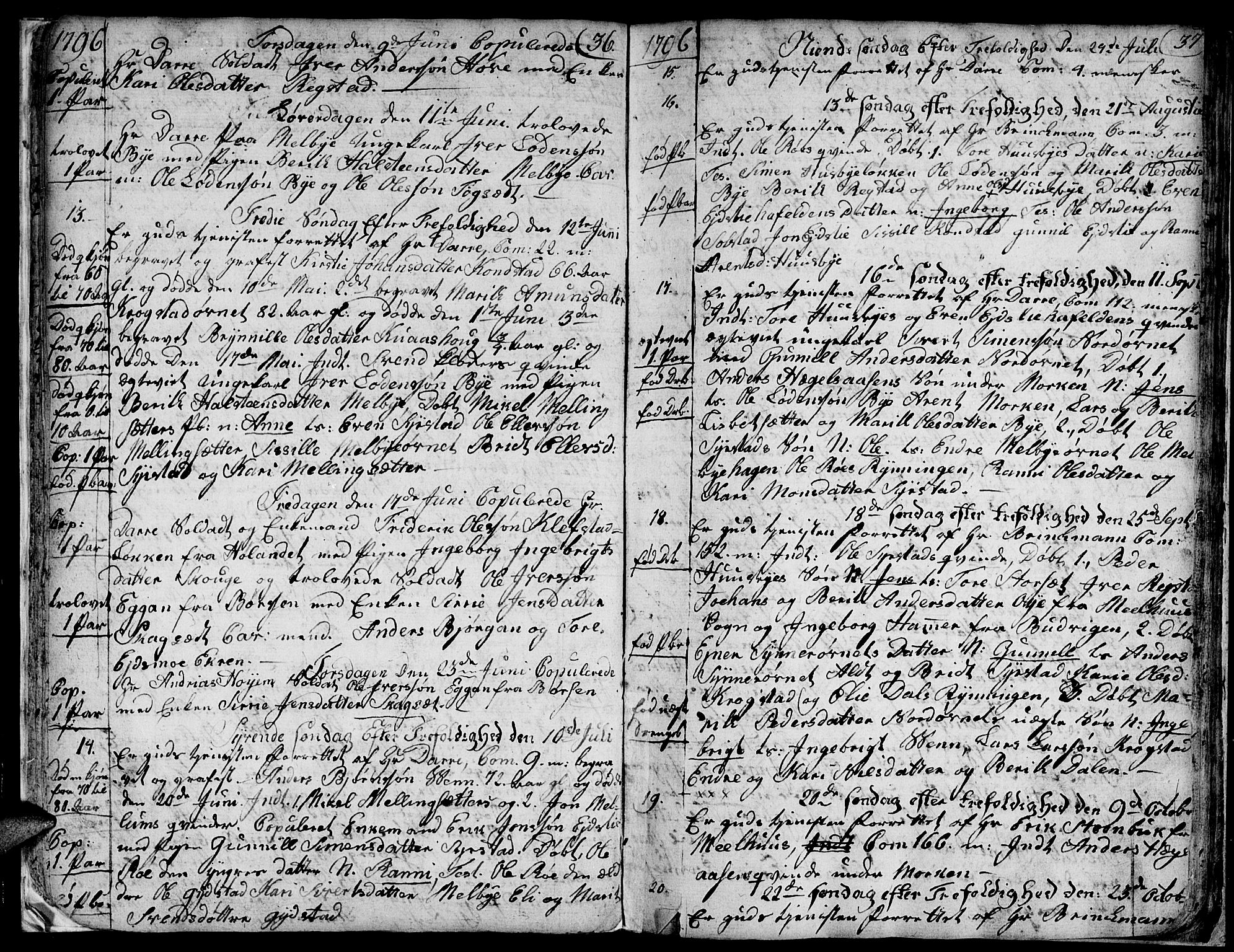 Ministerialprotokoller, klokkerbøker og fødselsregistre - Sør-Trøndelag, SAT/A-1456/667/L0794: Parish register (official) no. 667A02, 1791-1816, p. 36-37