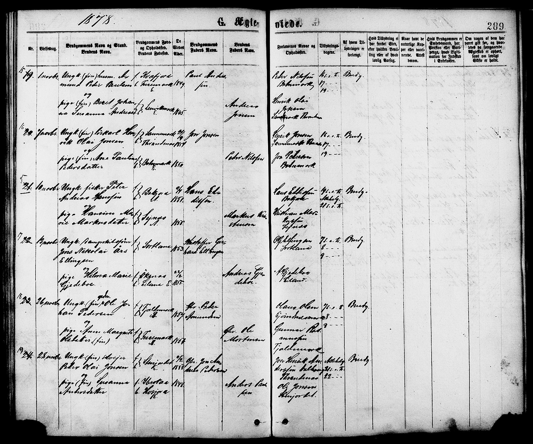 Ministerialprotokoller, klokkerbøker og fødselsregistre - Nordland, AV/SAT-A-1459/863/L0897: Parish register (official) no. 863A09, 1872-1886, p. 289