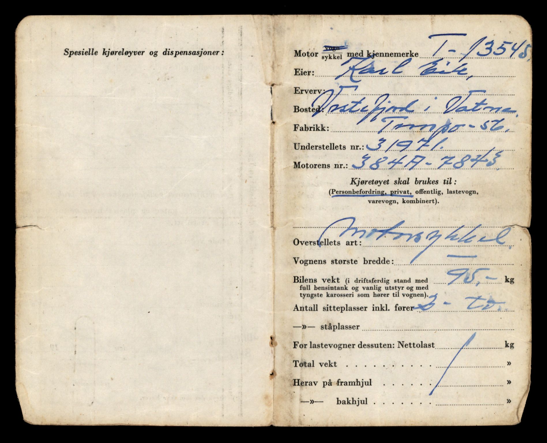 Møre og Romsdal vegkontor - Ålesund trafikkstasjon, AV/SAT-A-4099/F/Fe/L0040: Registreringskort for kjøretøy T 13531 - T 13709, 1927-1998, p. 305