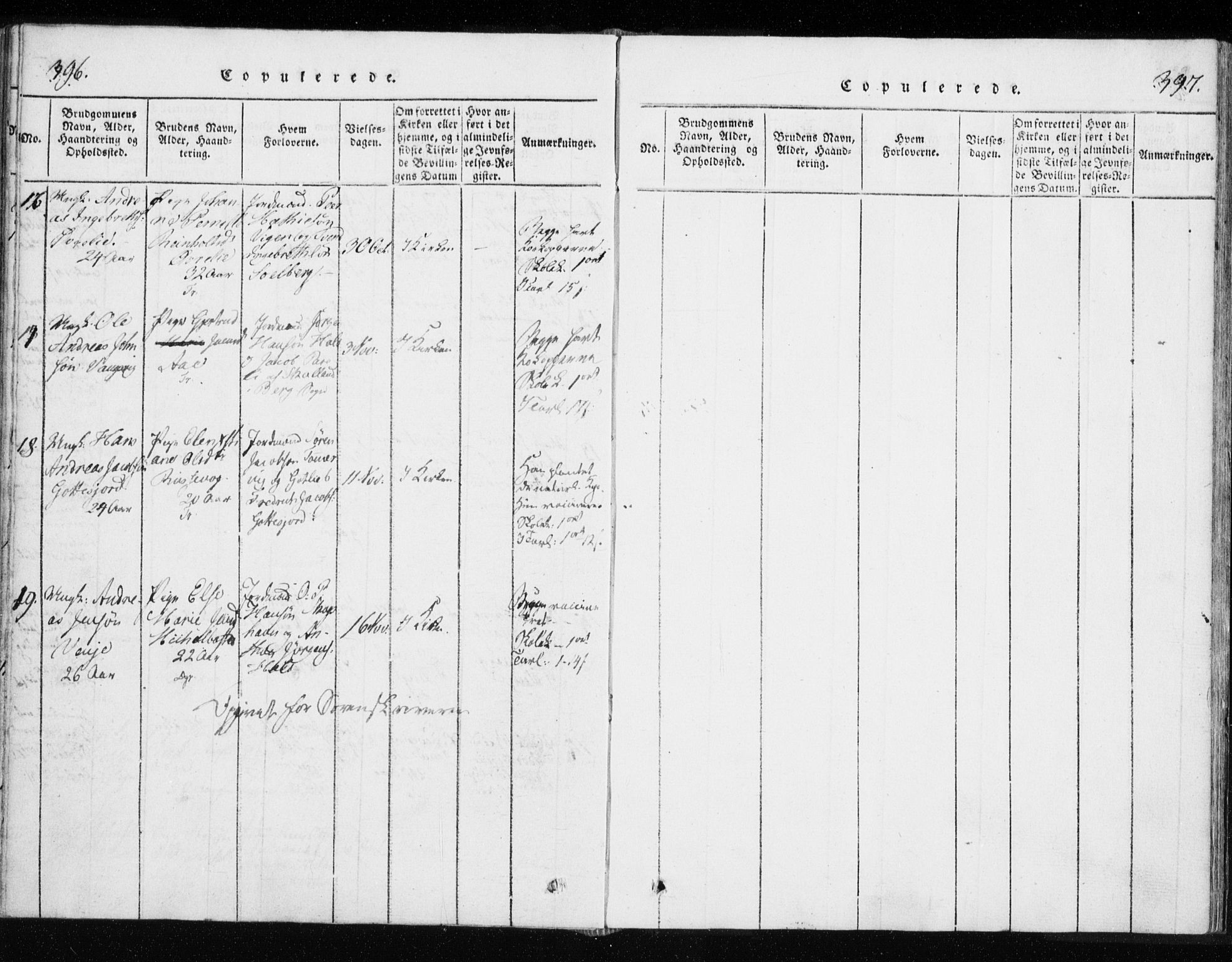 Tranøy sokneprestkontor, SATØ/S-1313/I/Ia/Iaa/L0004kirke: Parish register (official) no. 4, 1820-1829, p. 396-397