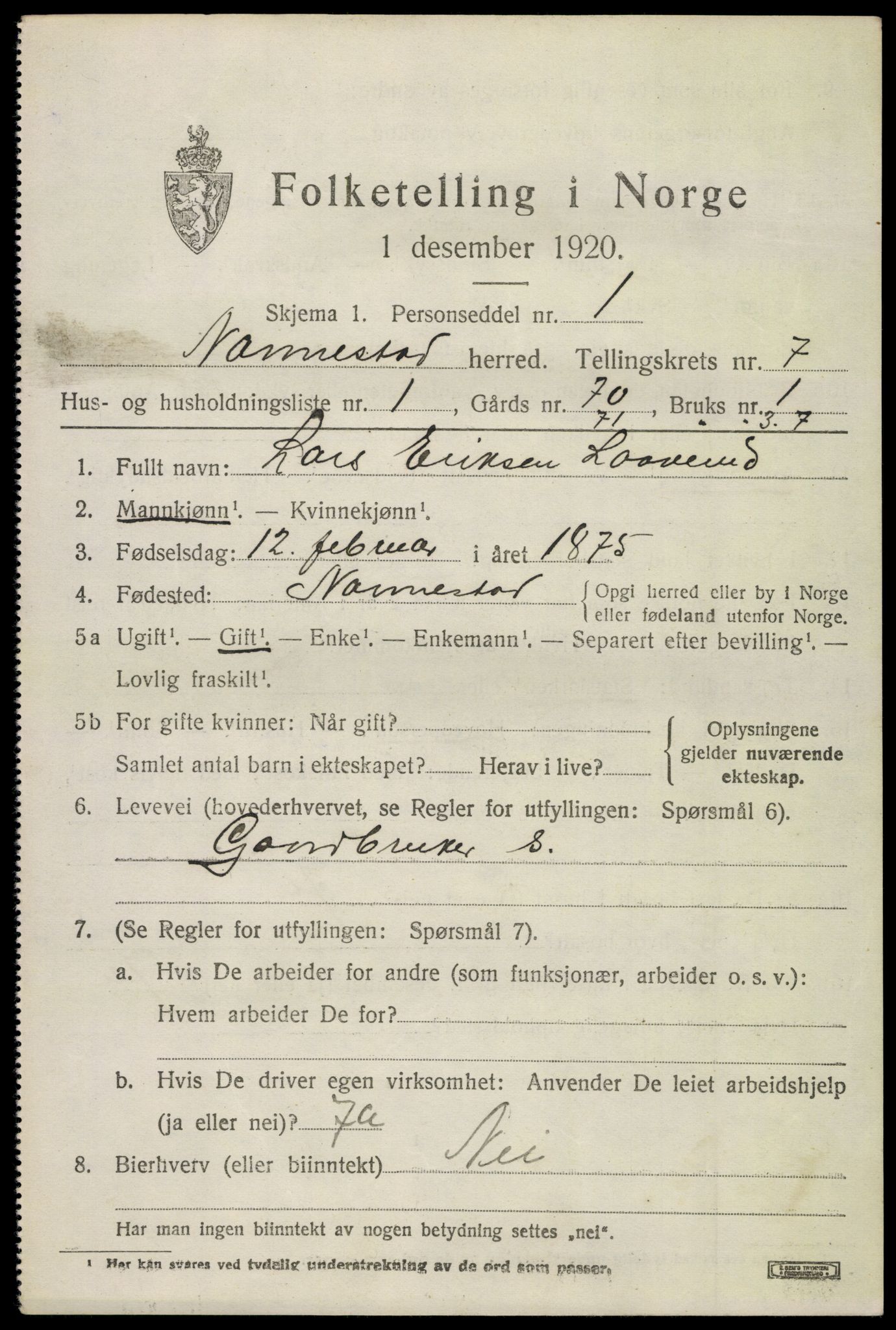 SAO, 1920 census for Nannestad, 1920, p. 8584