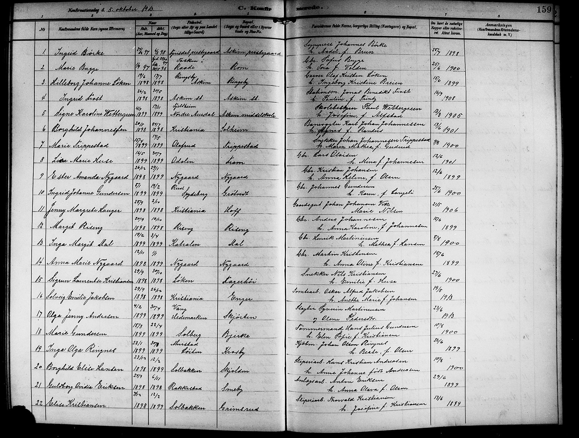 Askim prestekontor Kirkebøker, SAO/A-10900/G/Ga/L0002: Parish register (copy) no. 2, 1903-1921, p. 159