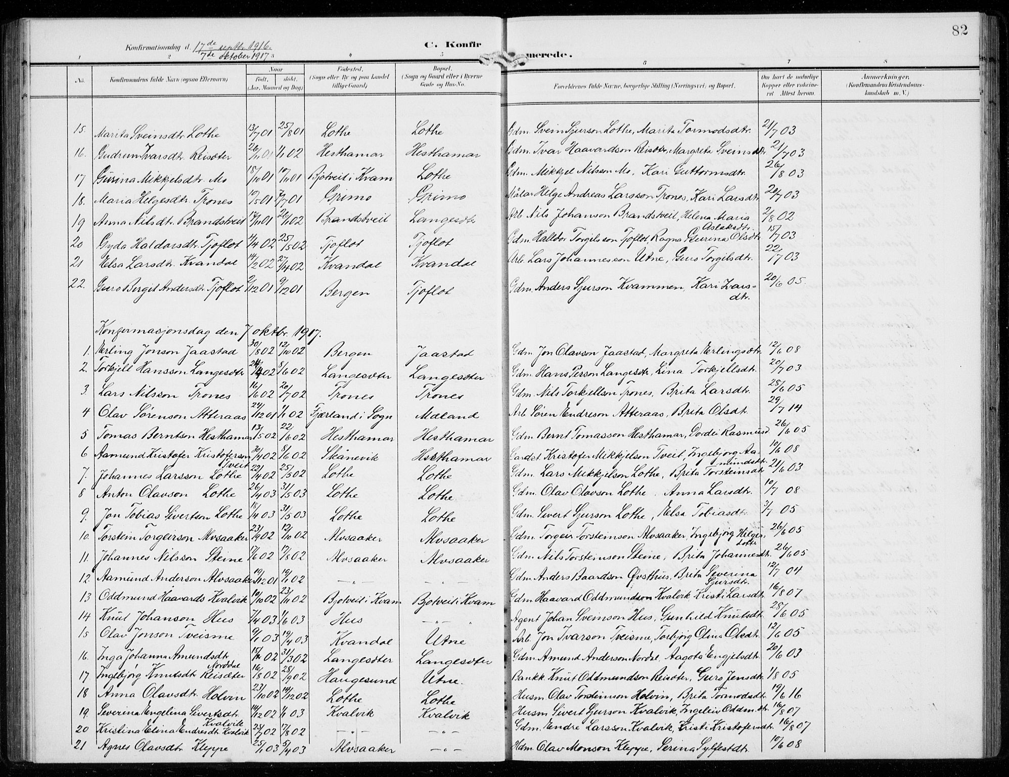 Ullensvang sokneprestembete, SAB/A-78701/H/Hab: Parish register (copy) no. F  1, 1902-1935, p. 82
