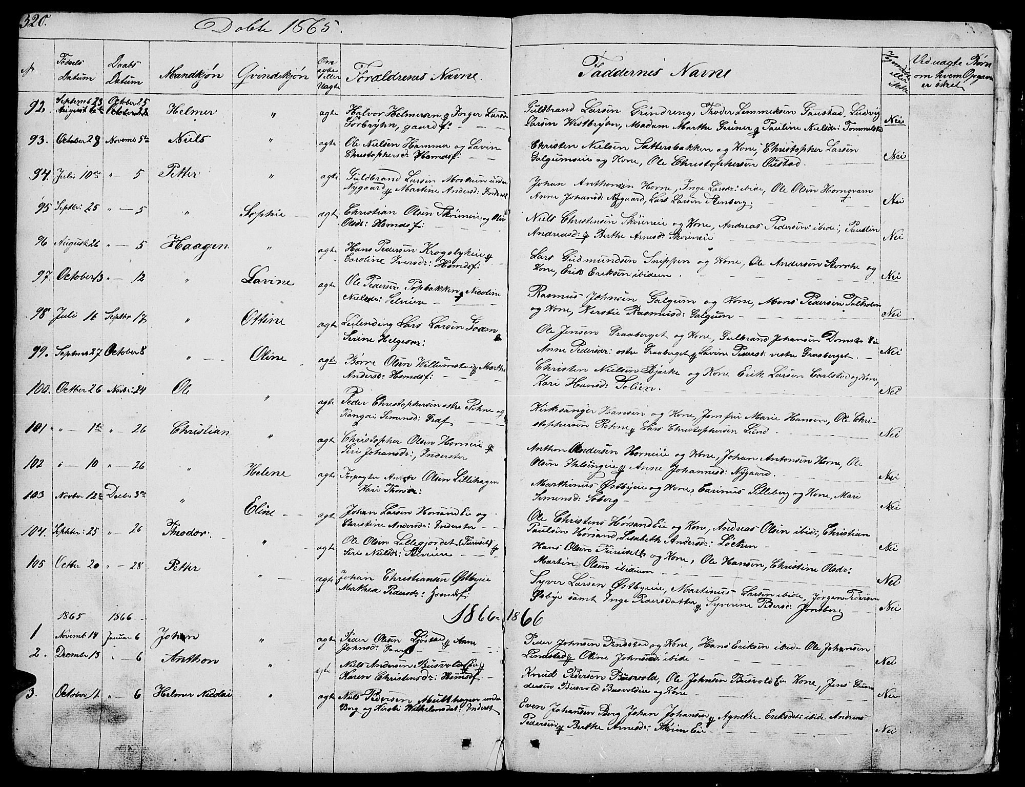 Romedal prestekontor, SAH/PREST-004/L/L0009: Parish register (copy) no. 9, 1846-1866, p. 320