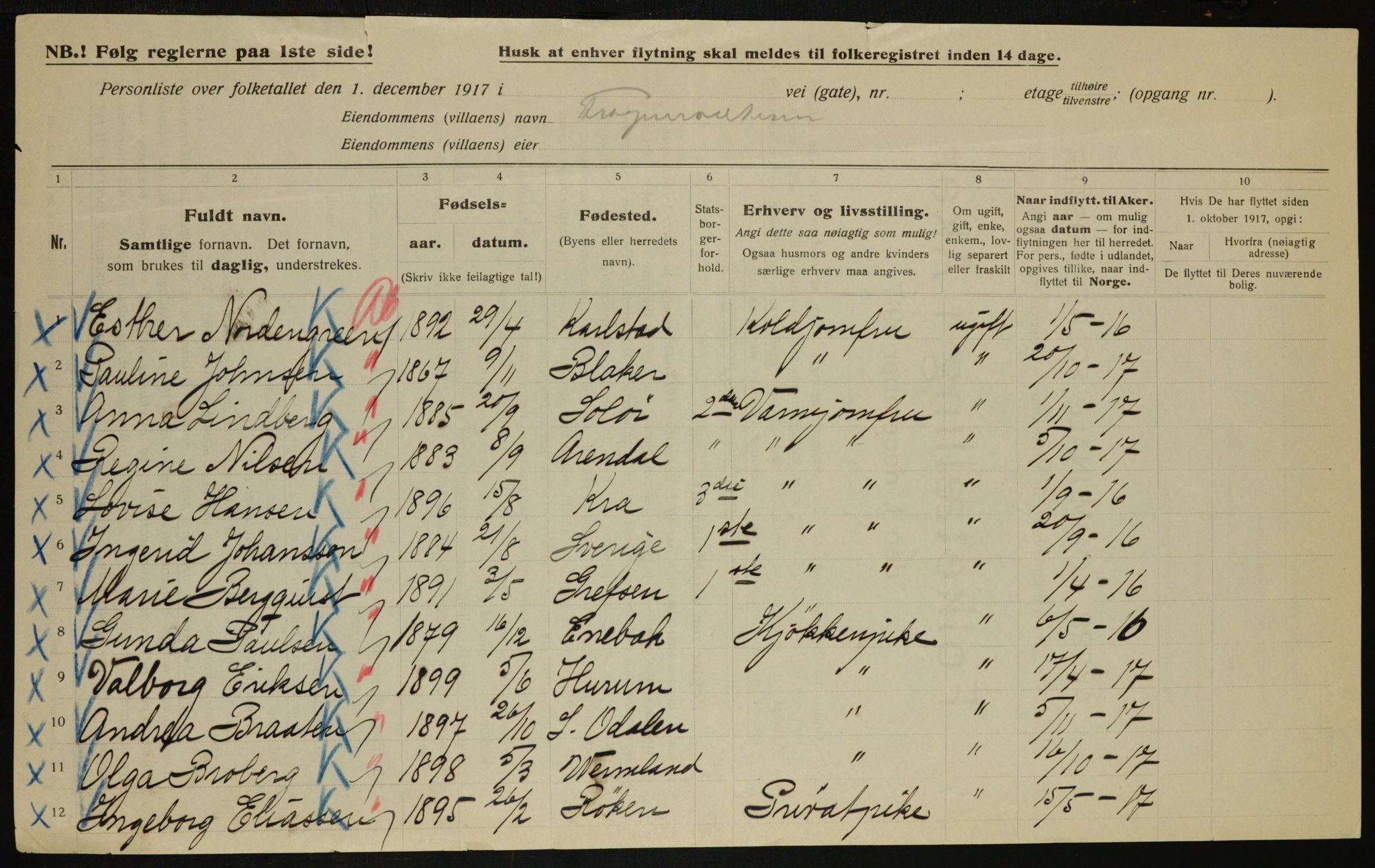 OBA, Municipal Census 1917 for Aker, 1917, p. 8813