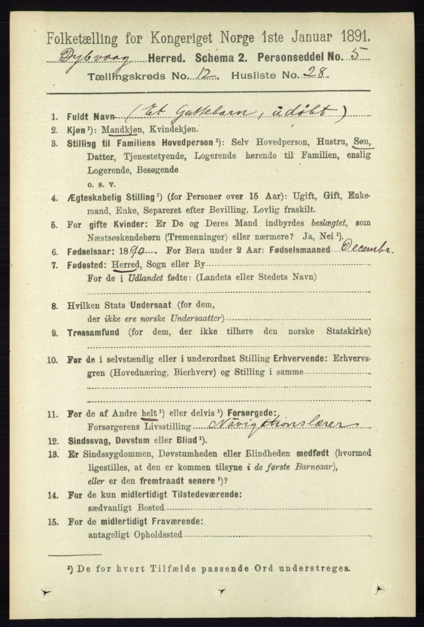 RA, 1891 census for 0915 Dypvåg, 1891, p. 4910