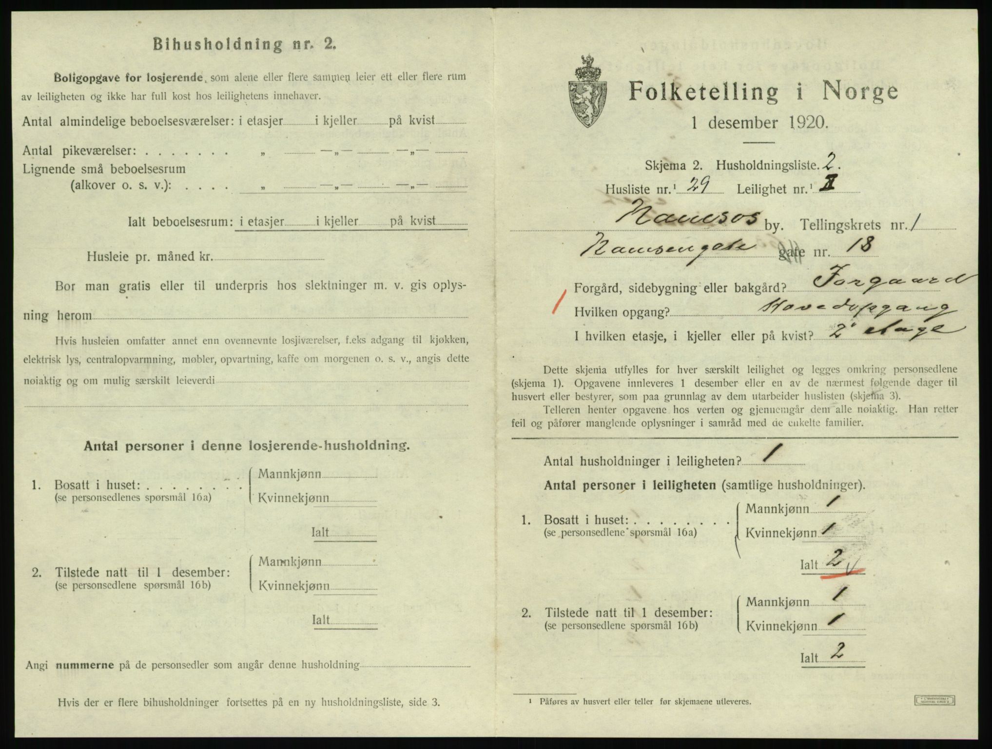 SAT, 1920 census for Namsos, 1920, p. 869