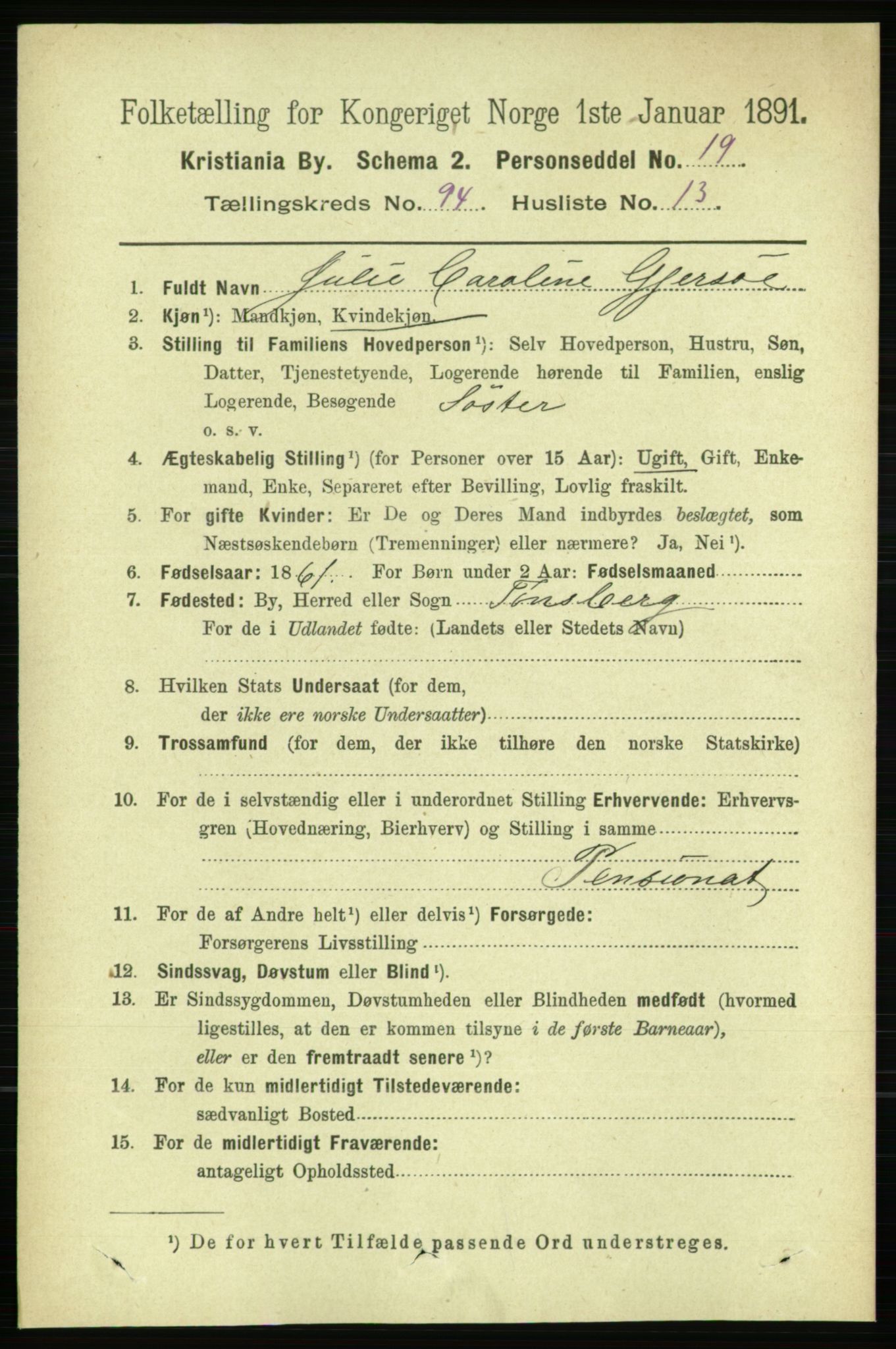 RA, 1891 census for 0301 Kristiania, 1891, p. 46243