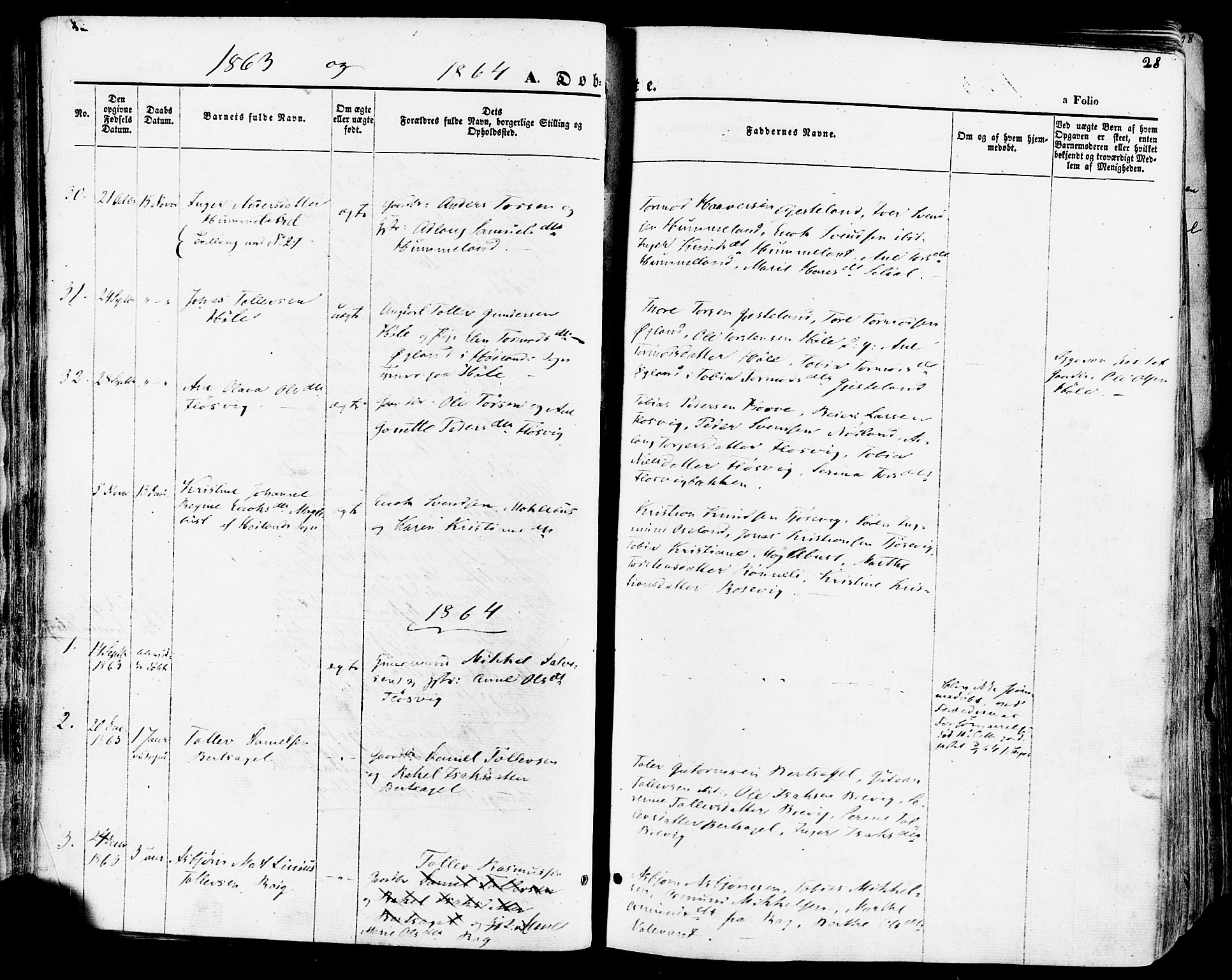 Høgsfjord sokneprestkontor, SAST/A-101624/H/Ha/Haa/L0002: Parish register (official) no. A 2, 1855-1885, p. 28