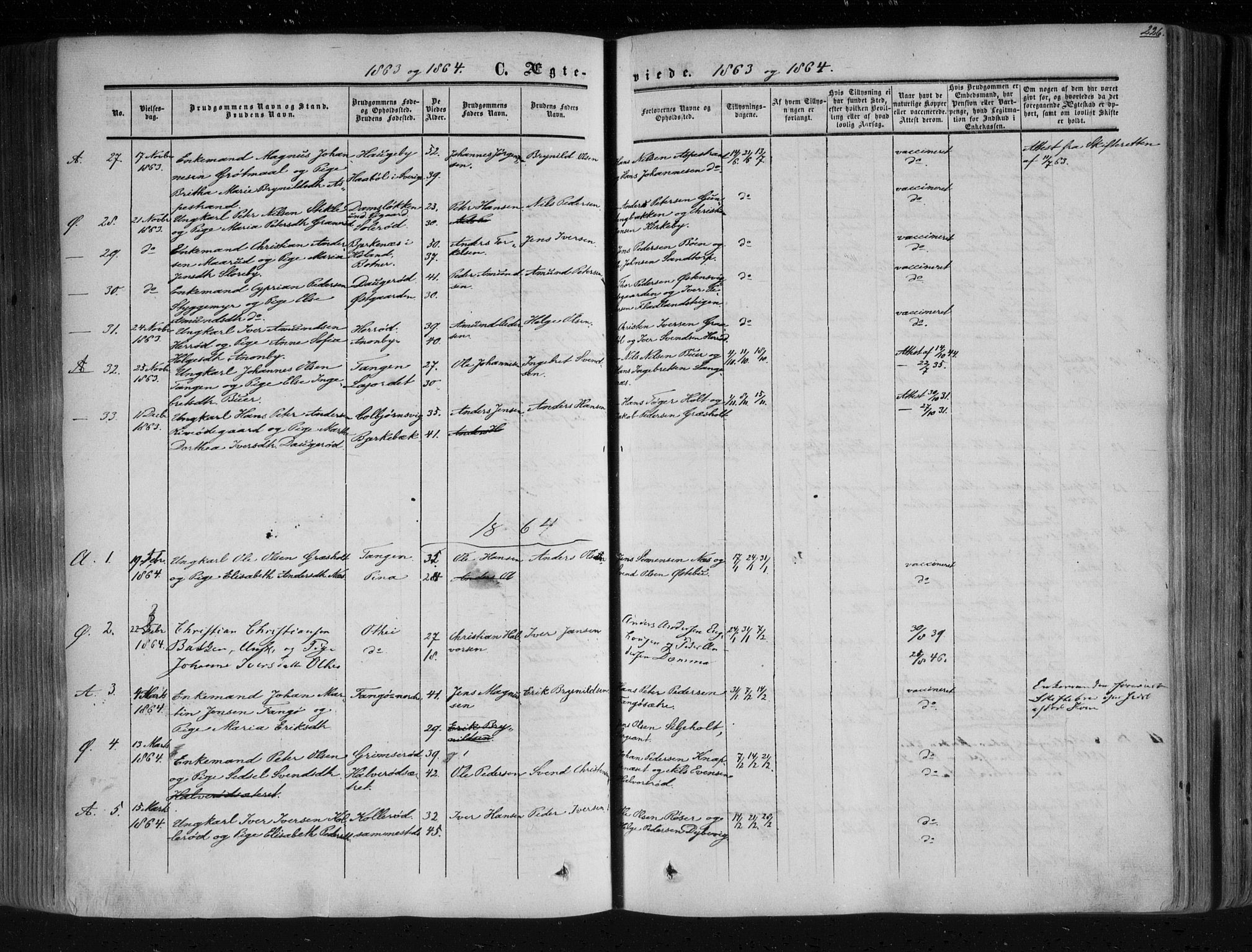 Aremark prestekontor Kirkebøker, SAO/A-10899/F/Fc/L0003: Parish register (official) no. III 3, 1850-1865, p. 226