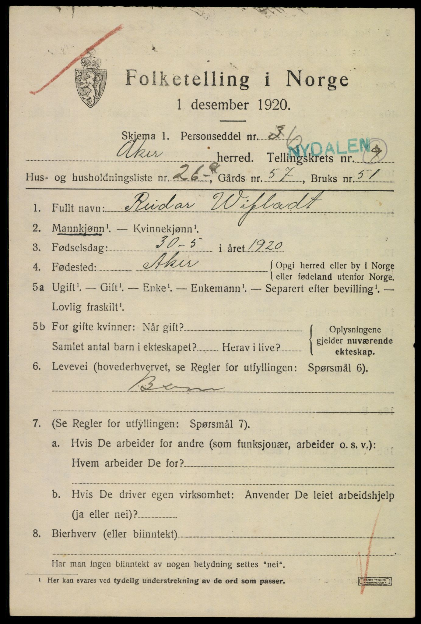 SAO, 1920 census for Aker, 1920, p. 57394