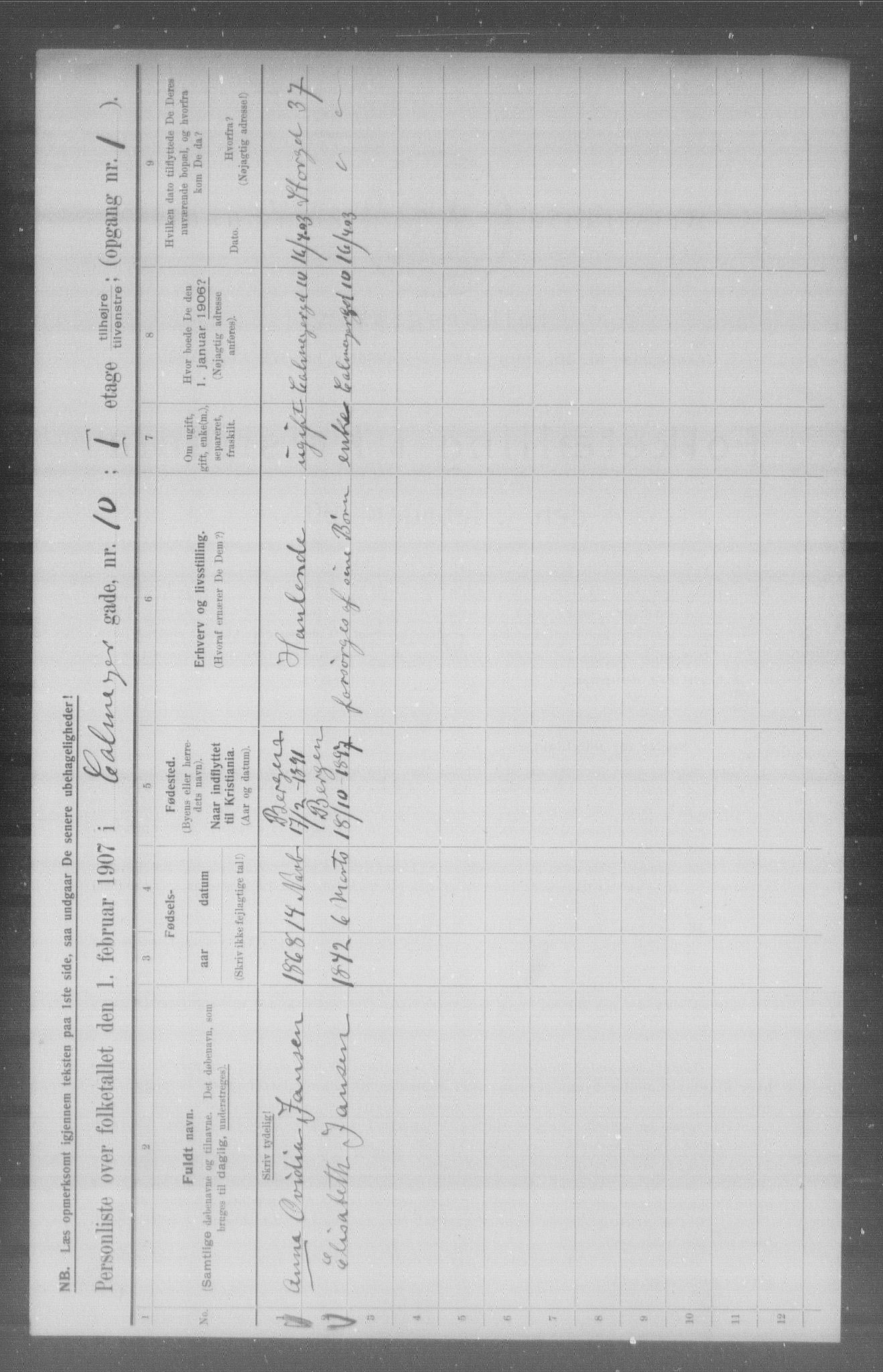 OBA, Municipal Census 1907 for Kristiania, 1907, p. 5844