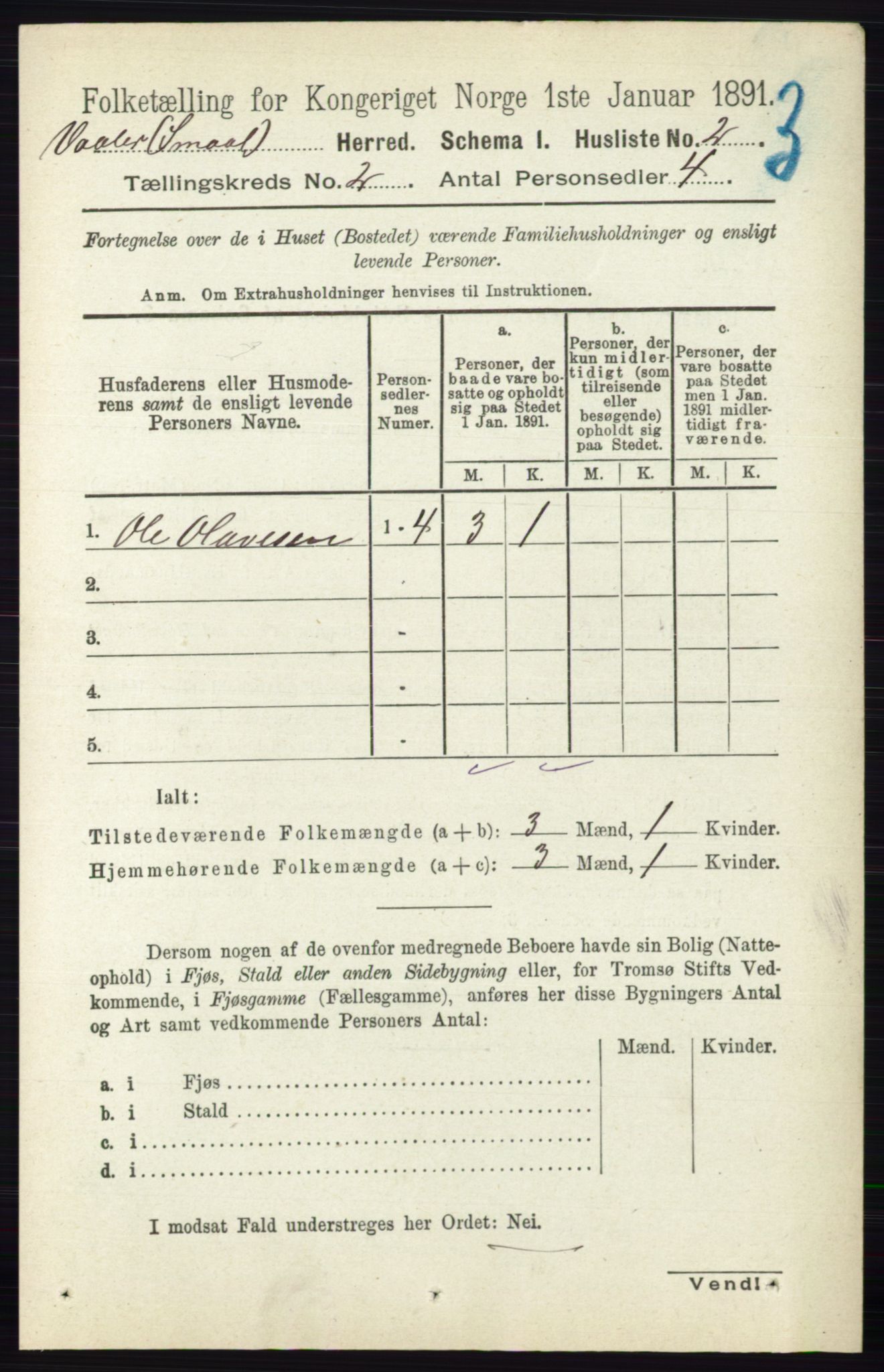 RA, 1891 census for 0137 Våler, 1891, p. 617