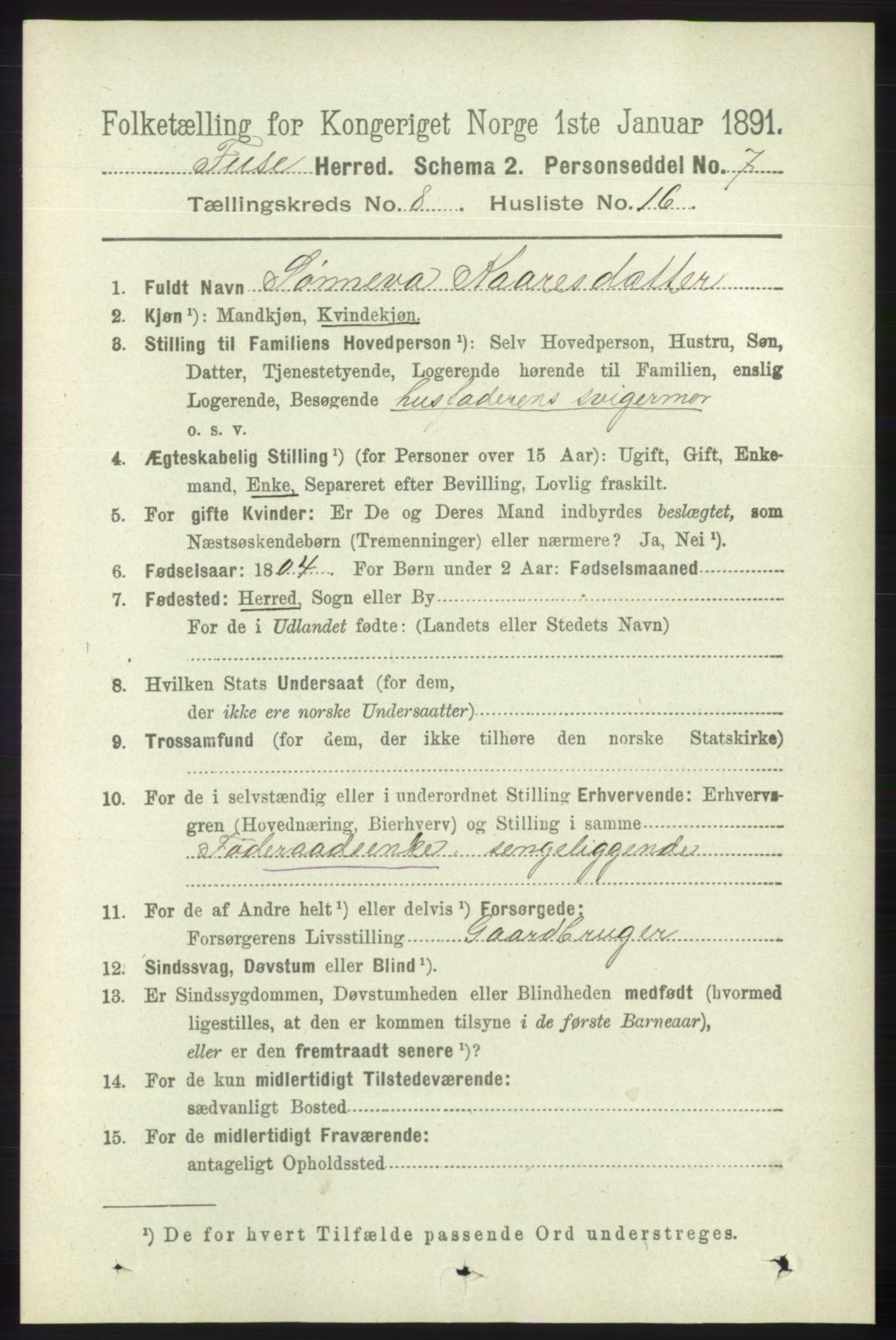 RA, 1891 census for 1241 Fusa, 1891, p. 1658