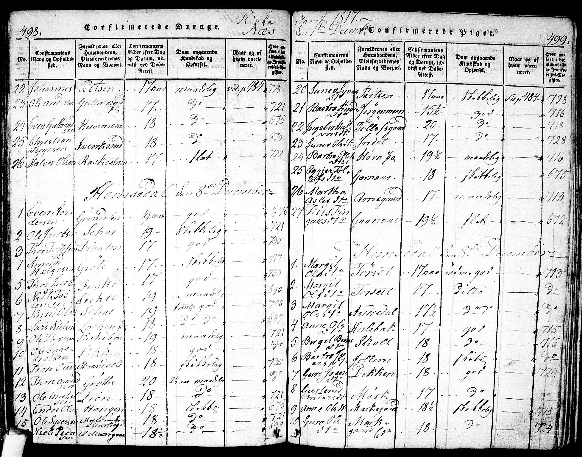 Nes kirkebøker, SAKO/A-236/F/Fa/L0007: Parish register (official) no. 7, 1815-1823, p. 498-499