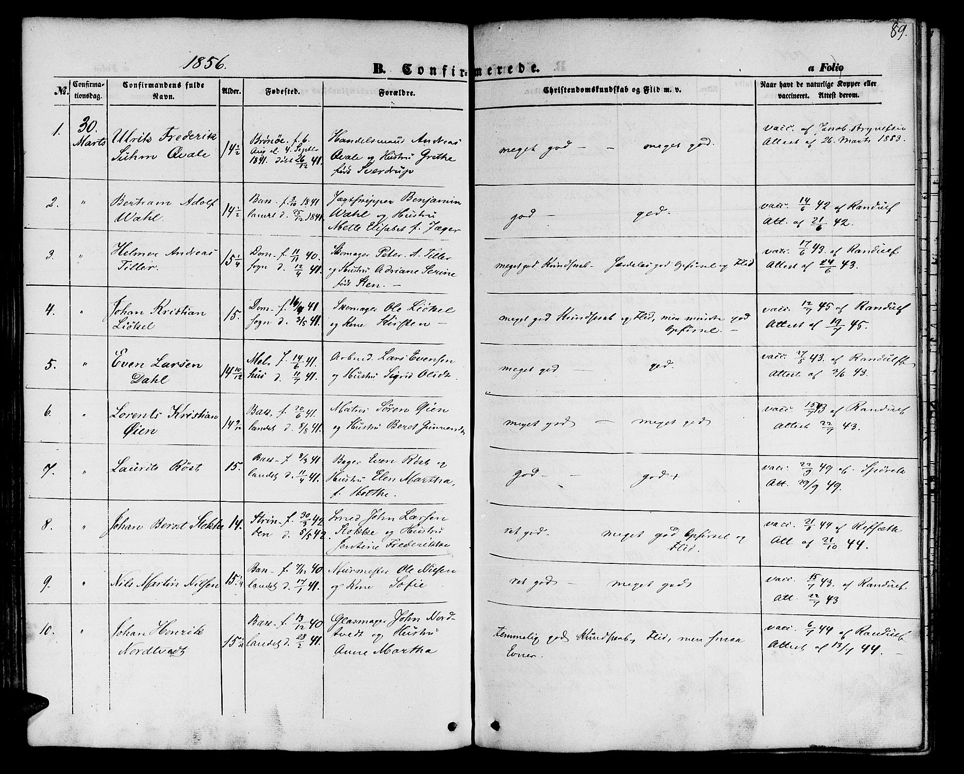 Ministerialprotokoller, klokkerbøker og fødselsregistre - Sør-Trøndelag, SAT/A-1456/604/L0184: Parish register (official) no. 604A05, 1851-1860, p. 89